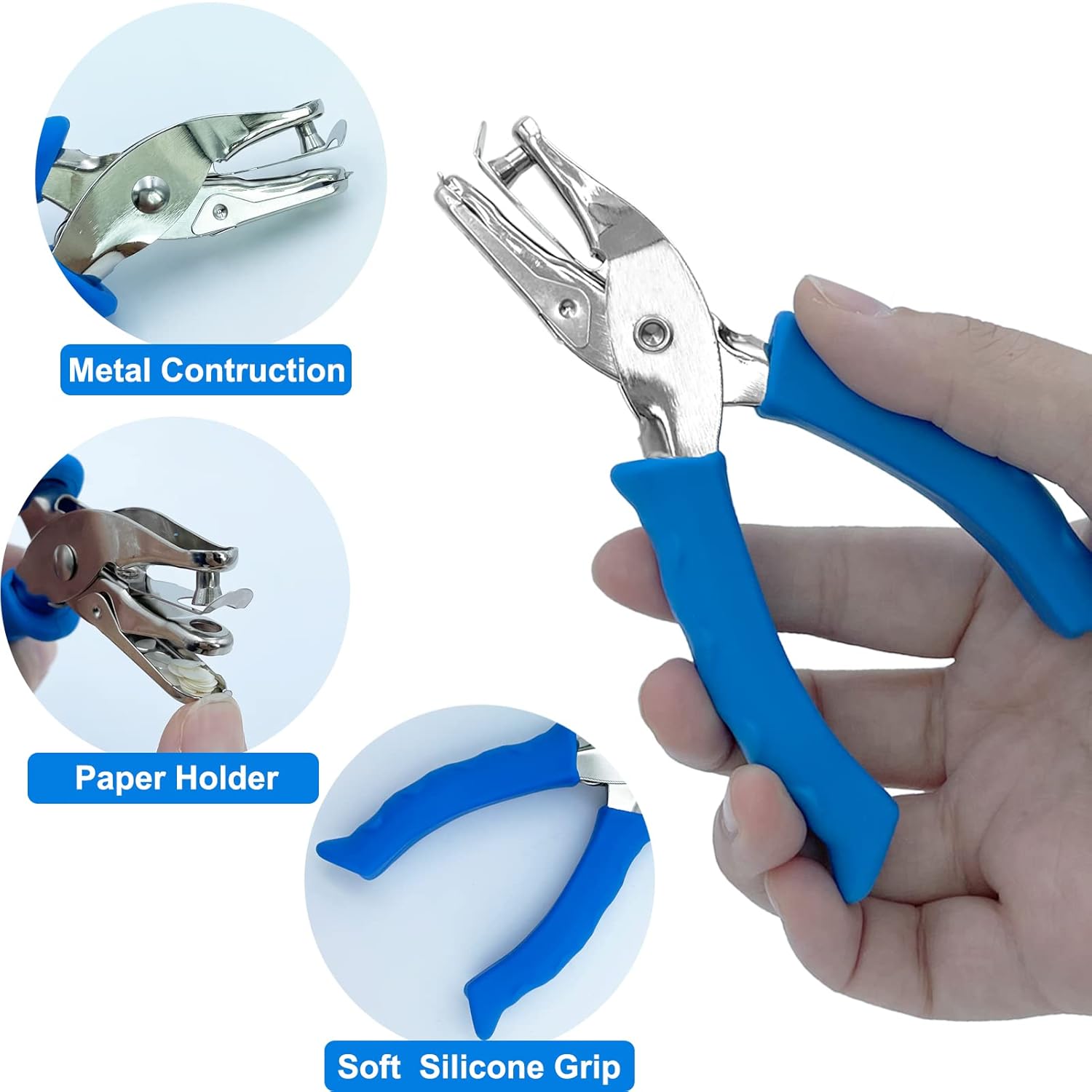 Single Hole Punch 1/4” Paper Hole Puncher for Crafts, One Hole Punch with Blue Soft Grip Handle+Aluminum Alloy Lawn and Garden Hand Tools for Planting