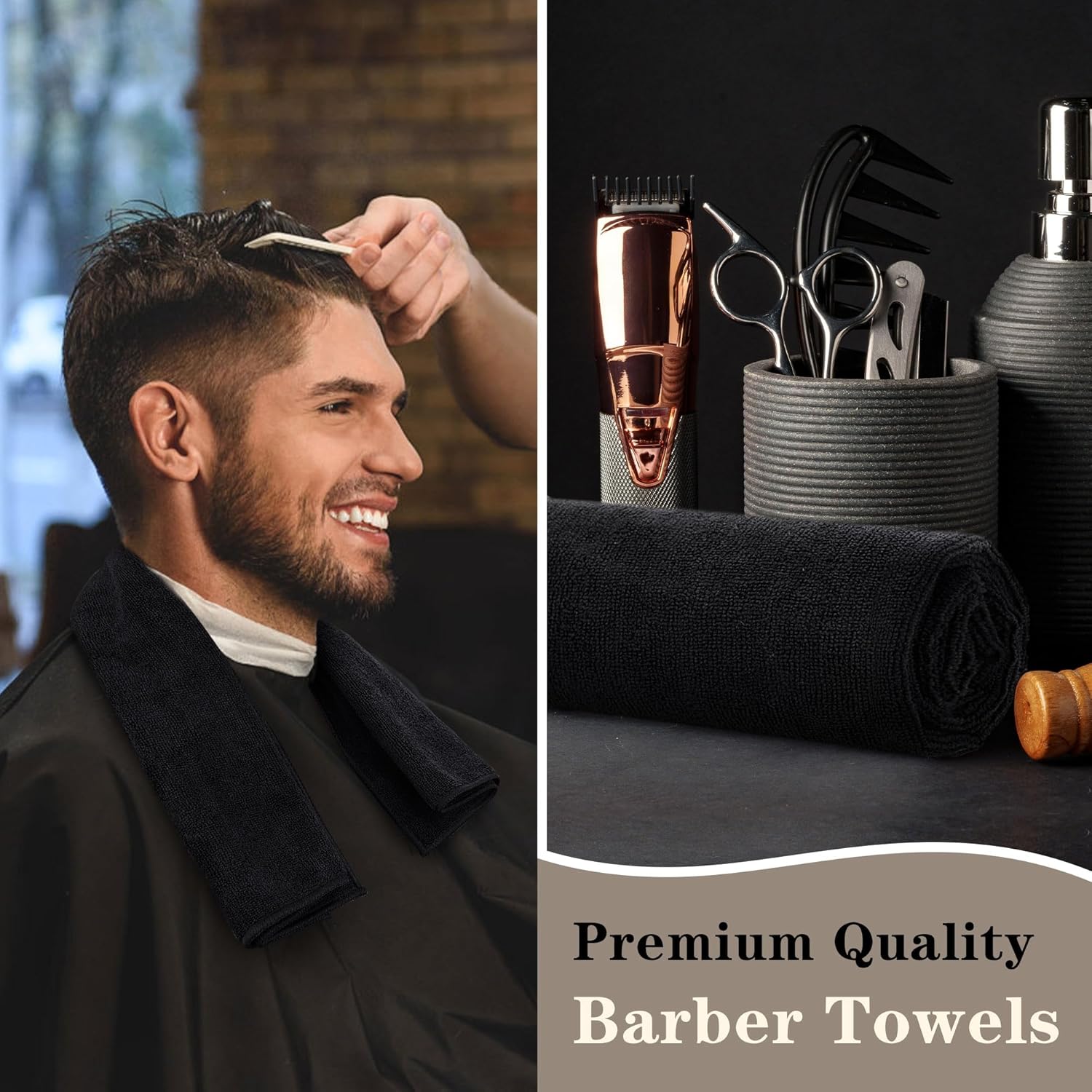 Salon Towels 12 Pack, Black Hand Towels for Bathroom, Quick Dry Gym Towels, Spa Face Towel, Absorbent Microfiber Towels for Salon, Barber, Gym, Bath, Pedicure and Home Hair Care,16 x 27 in