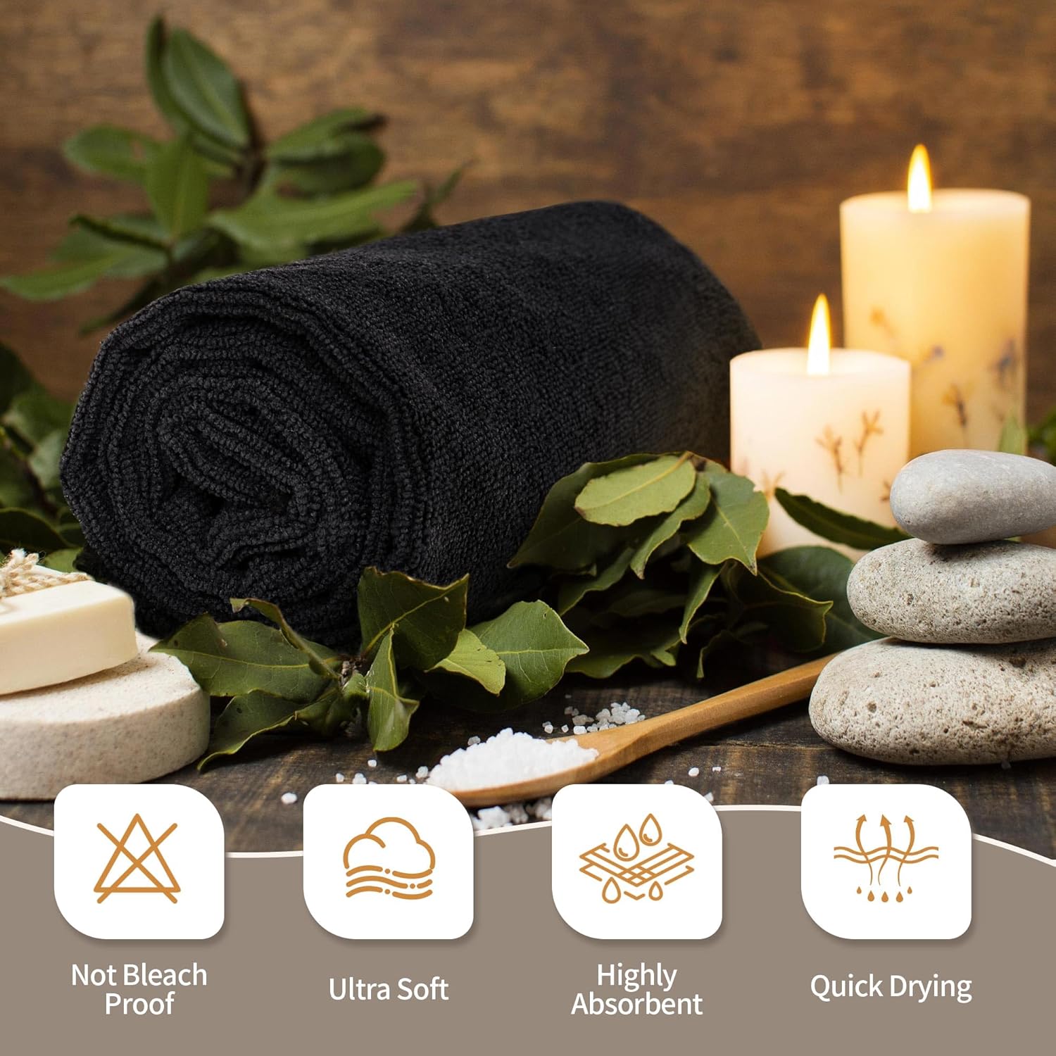 Salon Towels 12 Pack, Black Hand Towels for Bathroom, Quick Dry Gym Towels, Spa Face Towel, Absorbent Microfiber Towels for Salon, Barber, Gym, Bath, Pedicure and Home Hair Care,16 x 27 in