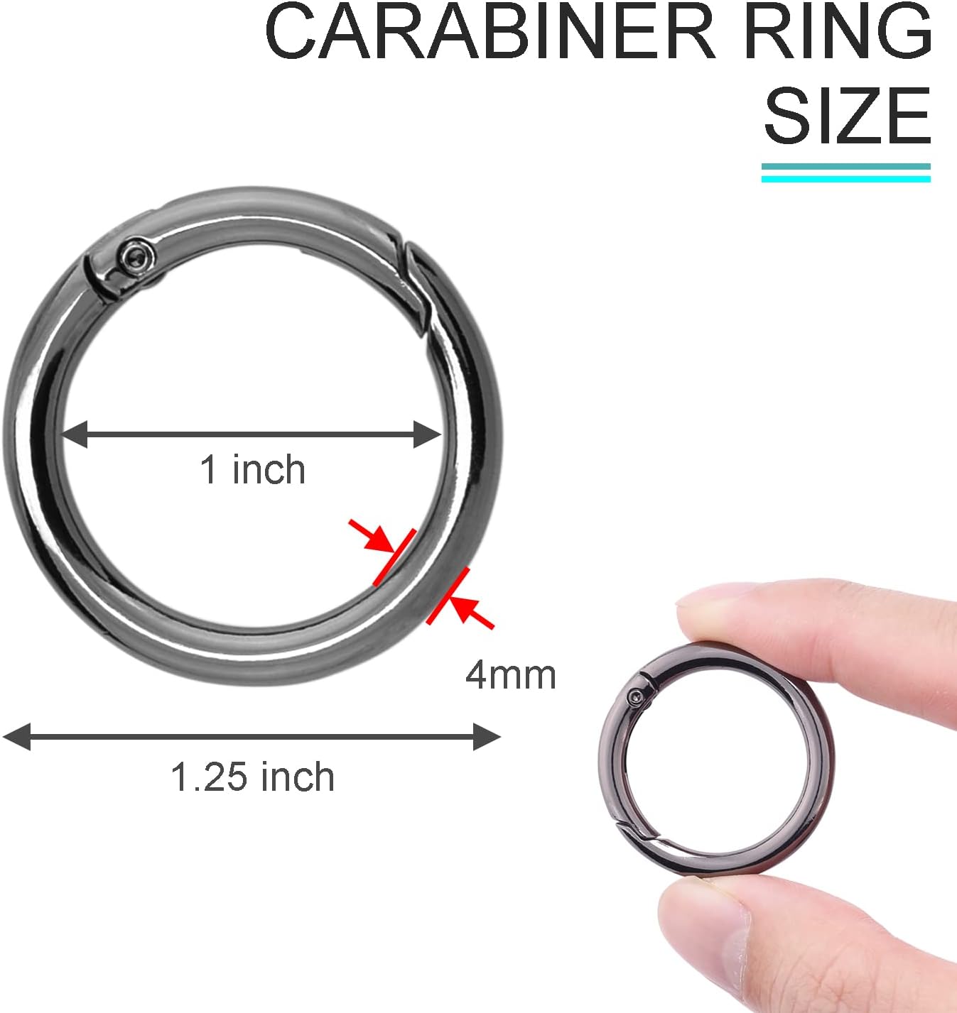 10Pack 1 Inch Metal Spring O Rings Clip Keychain, Round Carabiner Clips Keyrings Snap Hook Buckle, Purse Shoulder Bag Chain Rings Clip Replacement Paracord Keychain Lanyard Leather DIY Crafts Black