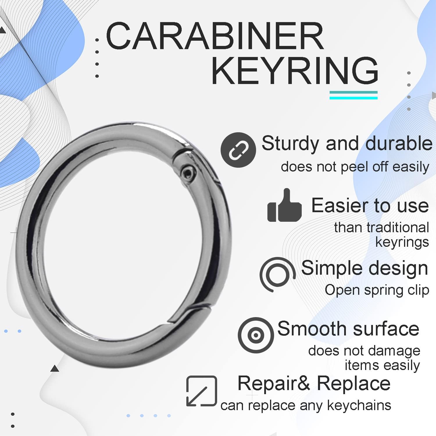 10Pack 1 Inch Metal Spring O Rings Clip Keychain, Round Carabiner Clips Keyrings Snap Hook Buckle, Purse Shoulder Bag Chain Rings Clip Replacement Paracord Keychain Lanyard Leather DIY Crafts Black
