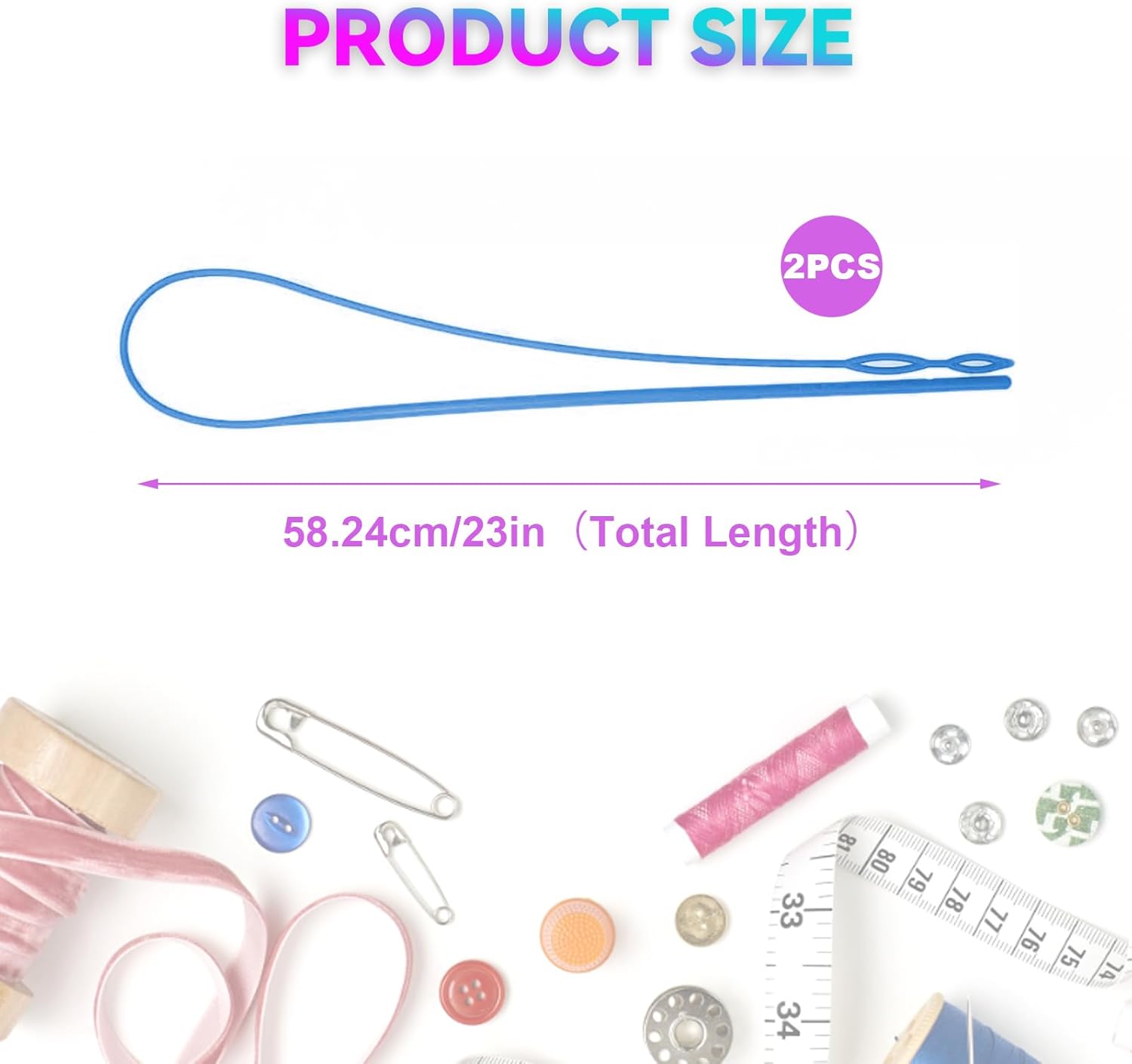 2 Pcs Plastic Flexible Drawstring Threader,58.2cm/23in Hoodie String Threader Drawstring Replacement Quick & Easy Drawstring Threader Tool for Sweatpants,Jackets,Swim Trunks,Shorts Blue