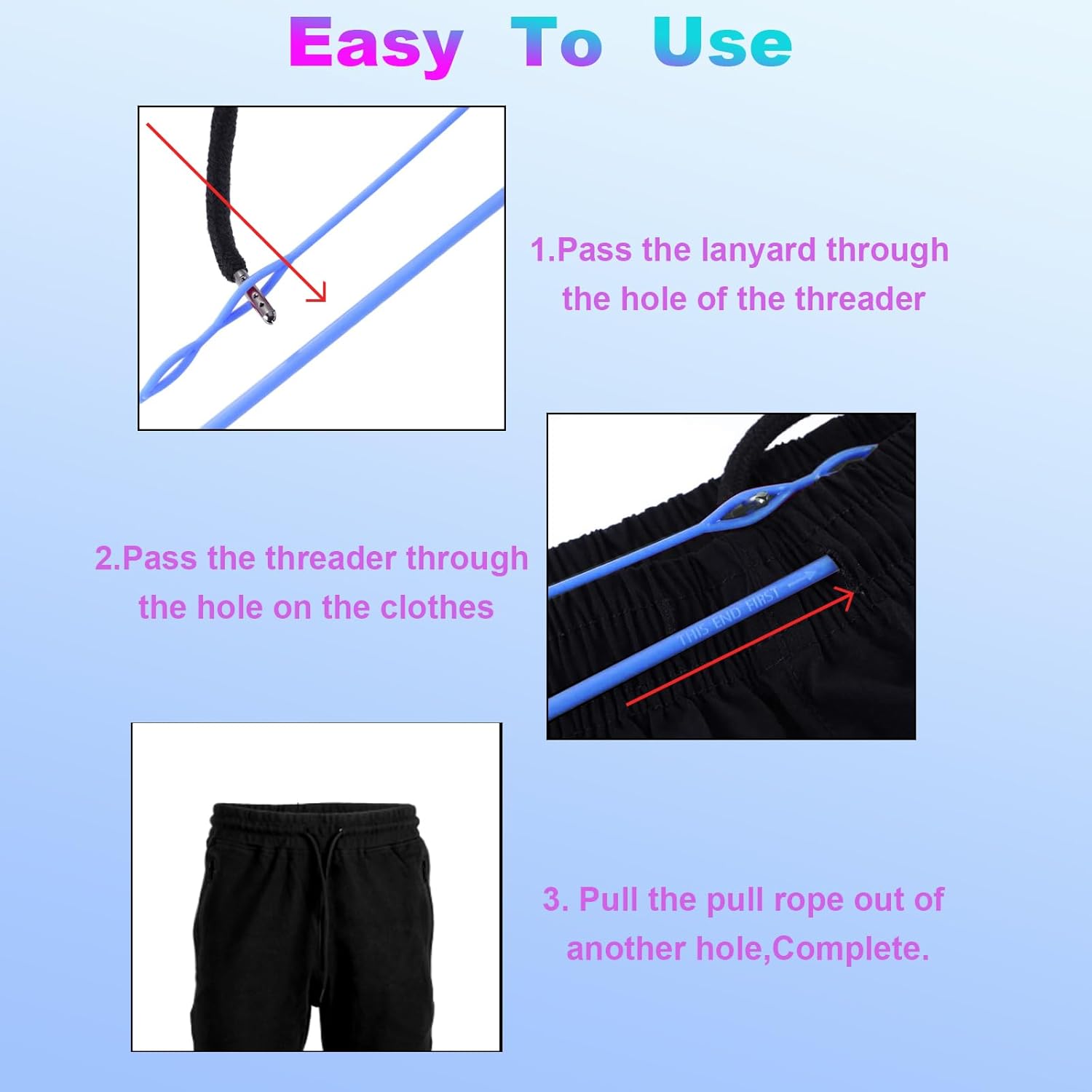 2 Pcs Plastic Flexible Drawstring Threader,58.2cm/23in Hoodie String Threader Drawstring Replacement Quick & Easy Drawstring Threader Tool for Sweatpants,Jackets,Swim Trunks,Shorts Blue