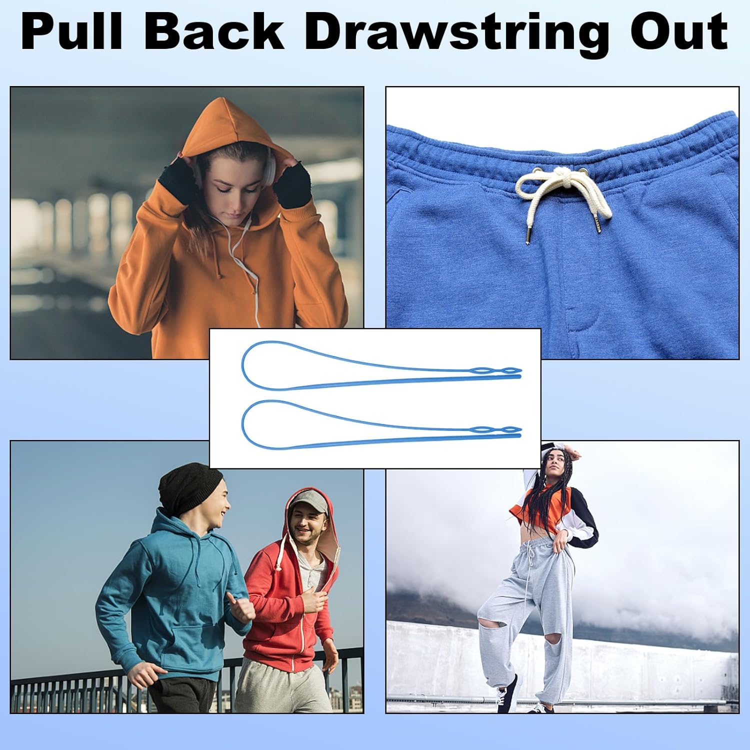 2 Pcs Plastic Flexible Drawstring Threader,58.2cm/23in Hoodie String Threader Drawstring Replacement Quick & Easy Drawstring Threader Tool for Sweatpants,Jackets,Swim Trunks,Shorts Blue