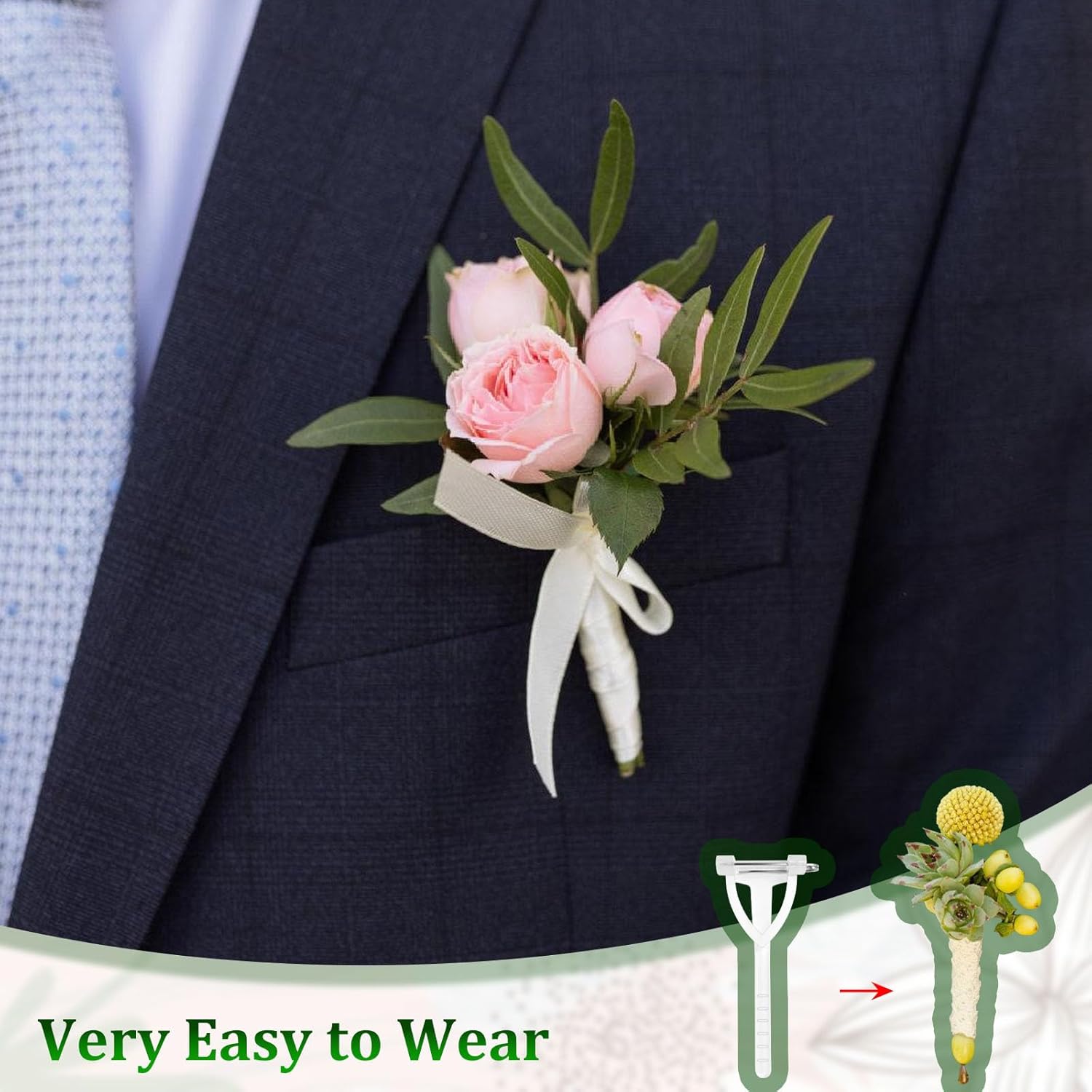20Pcs Boutonniere Pins,Plastic Corsage Clips T-Shaped Boutonniere Clips for Weddings,Birthday,Festivals Floral Arrangement Fasteners for Suits,Formal Wear White