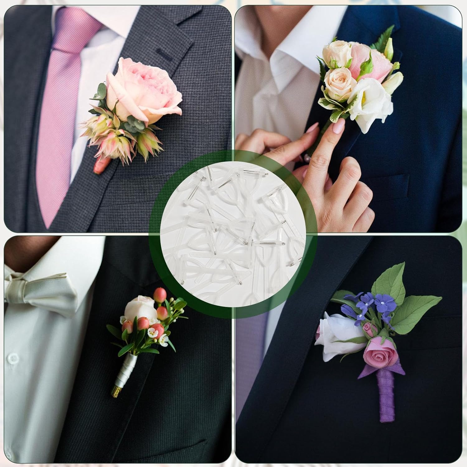 20Pcs Boutonniere Pins,Plastic Corsage Clips T-Shaped Boutonniere Clips for Weddings,Birthday,Festivals Floral Arrangement Fasteners for Suits,Formal Wear White