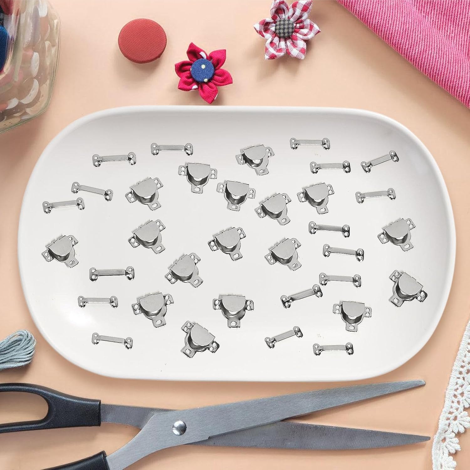 25 Set Hooks and Eye for Sewing,Invisible Silvery Sewing Clasp and Snaps Fasteners Kit Sew-On Hook and Eye Closures for Clothing,Bra,Pants Waist,Jeans,DIY Craft Hooks Replacement/Repair