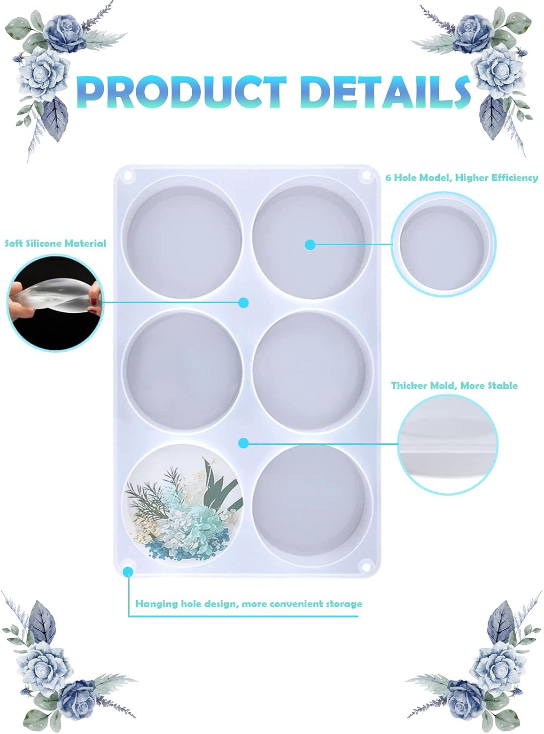 Resin Coaster Molds,6 Cavity Resin Molds Silicone Extra Deep Round Coaster Molds for Epoxy Resin,Resin Molds for Flowers Preservation,Art Casting,Cups Mats,DIY Crafts