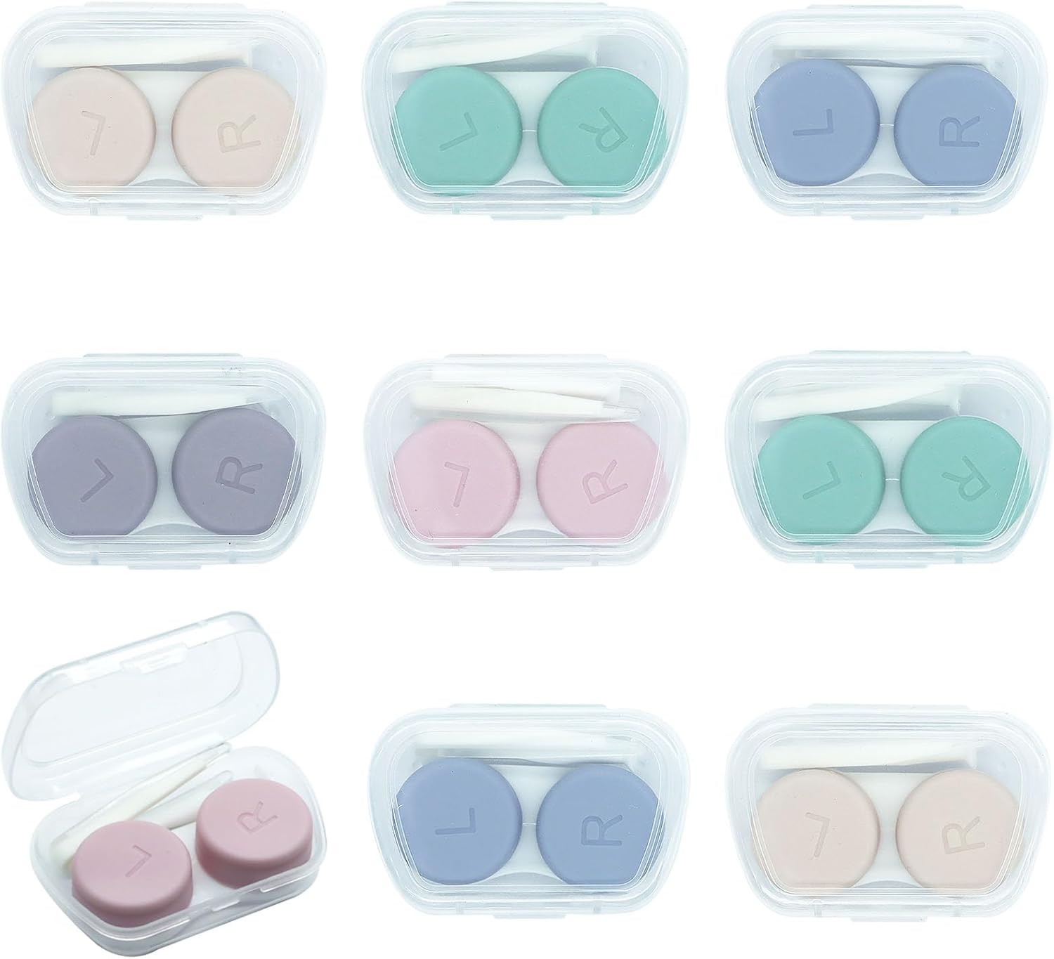 8 Pack Cute Contact Lens Case,Portable Eye Contact Case with Applicator Tool and Tweezers Remover Tool Colorful Travel Size Storage Box Solution Soak Storage Kit Random Color