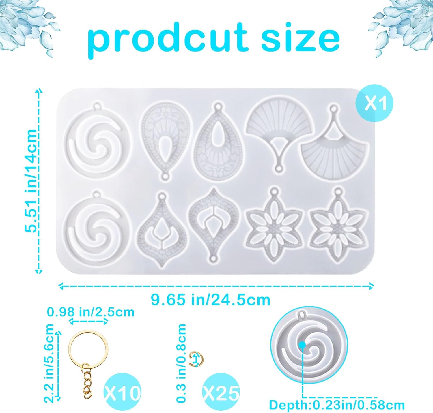 Leaf Resin Jewelry Molds,Silicone Epoxy Resin Earring Molds with Hole Water Droplets Keychain with Key Buckle Accessories Pendant Molds for Women Gift DIY Crafts