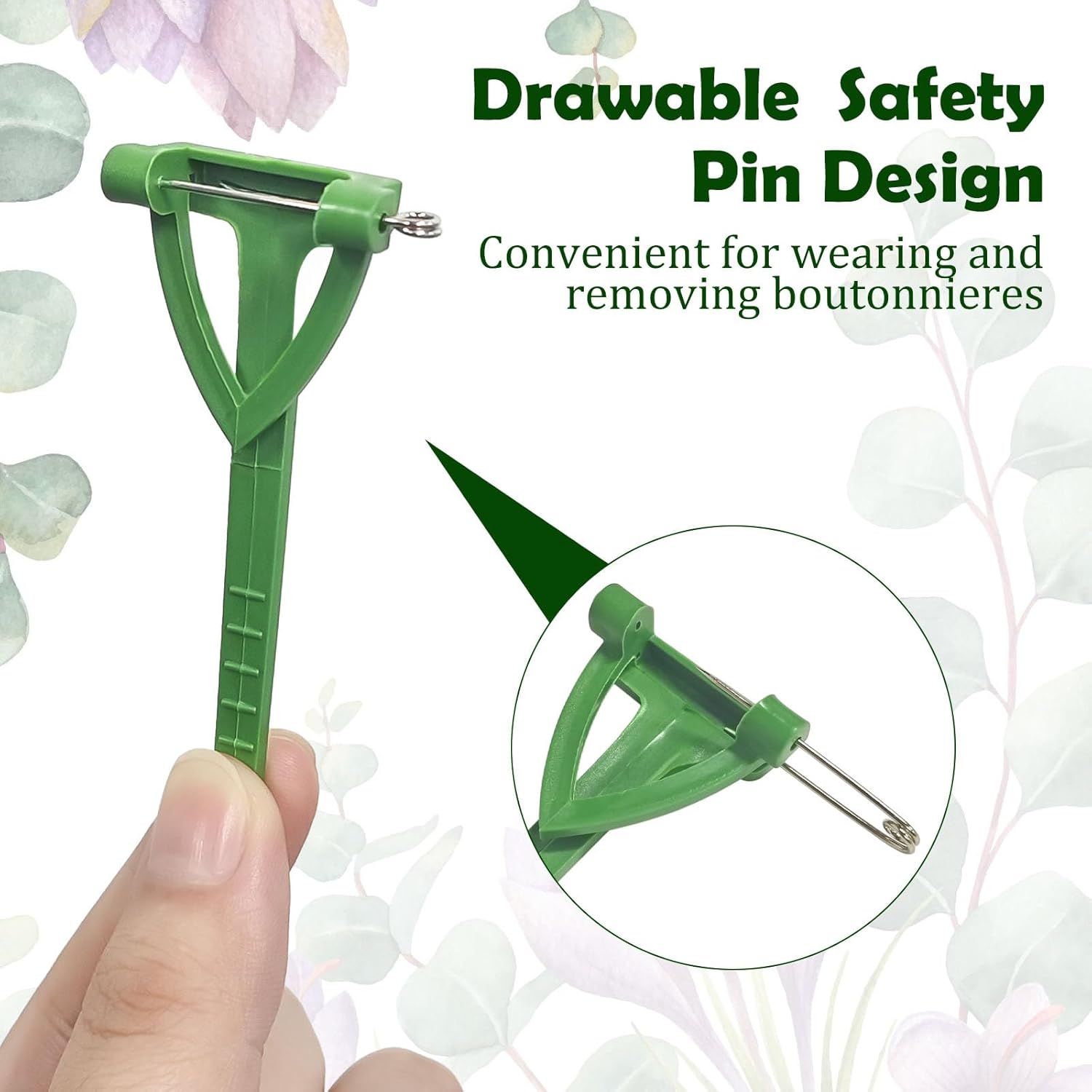 20Pcs Boutonniere Pins,Plastic Corsage Clips T-Shaped Floral Fasteners for Weddings,Proms & Events - Fabric-Safe Wedding Boutonniere Holders for Flowers,Birthday,Festivals Green
