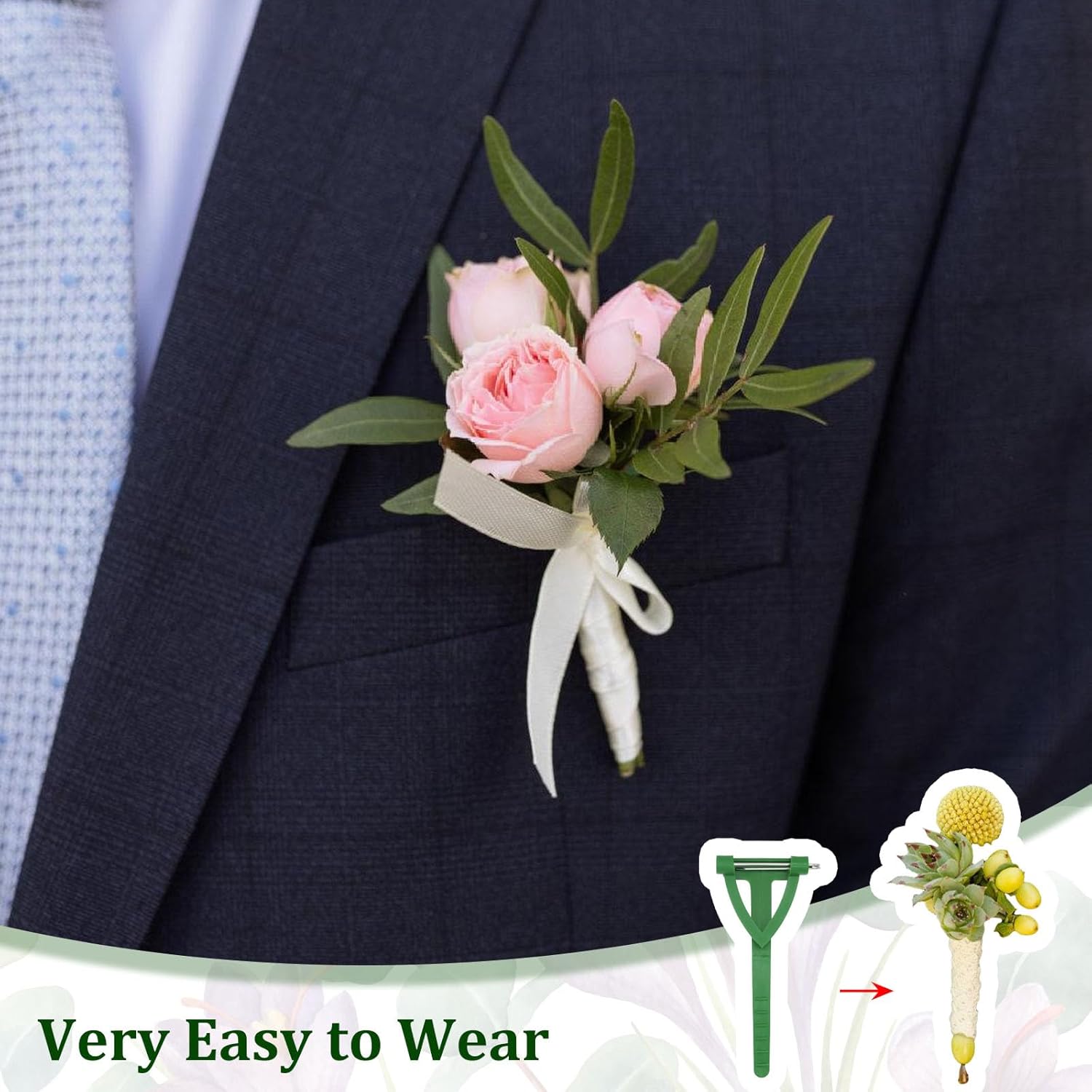 20Pcs Boutonniere Pins,Plastic Corsage Clips T-Shaped Floral Fasteners for Weddings,Proms & Events - Fabric-Safe Wedding Boutonniere Holders for Flowers,Birthday,Festivals Green