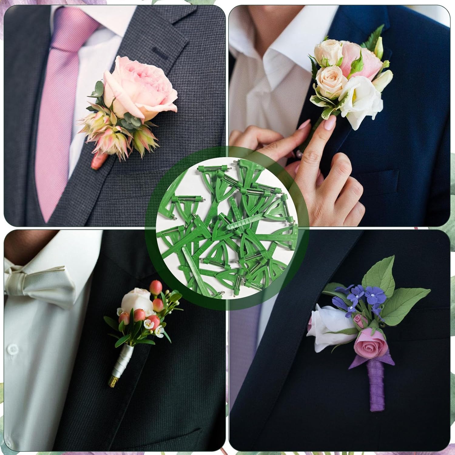 20Pcs Boutonniere Pins,Plastic Corsage Clips T-Shaped Floral Fasteners for Weddings,Proms & Events - Fabric-Safe Wedding Boutonniere Holders for Flowers,Birthday,Festivals Green