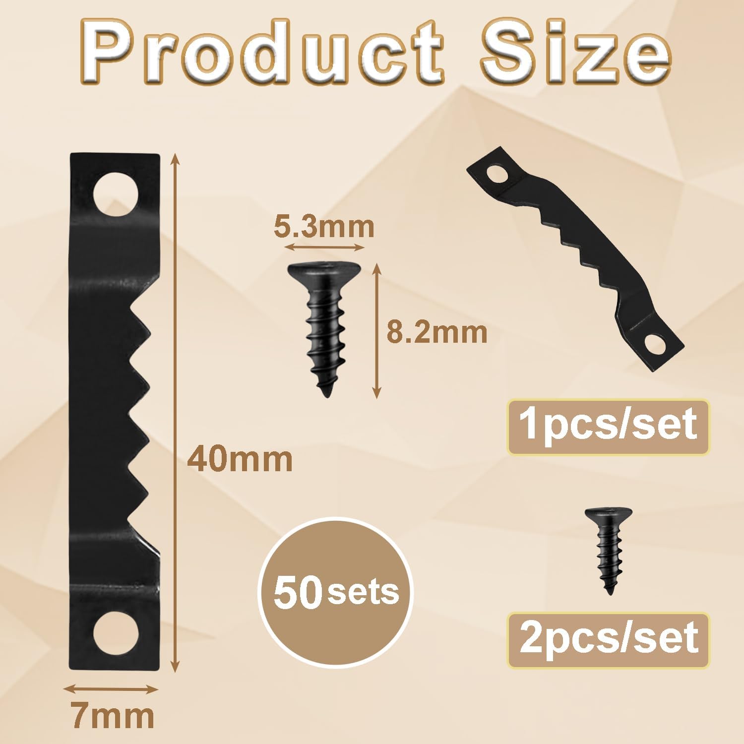 50 Sets Sawtooth Picture Hanger, Picture Frame Hangers with Screws for Photos Canvas Clock Wood Frame Hardware Metal Hook Hanging Artwork Home Decoration Black