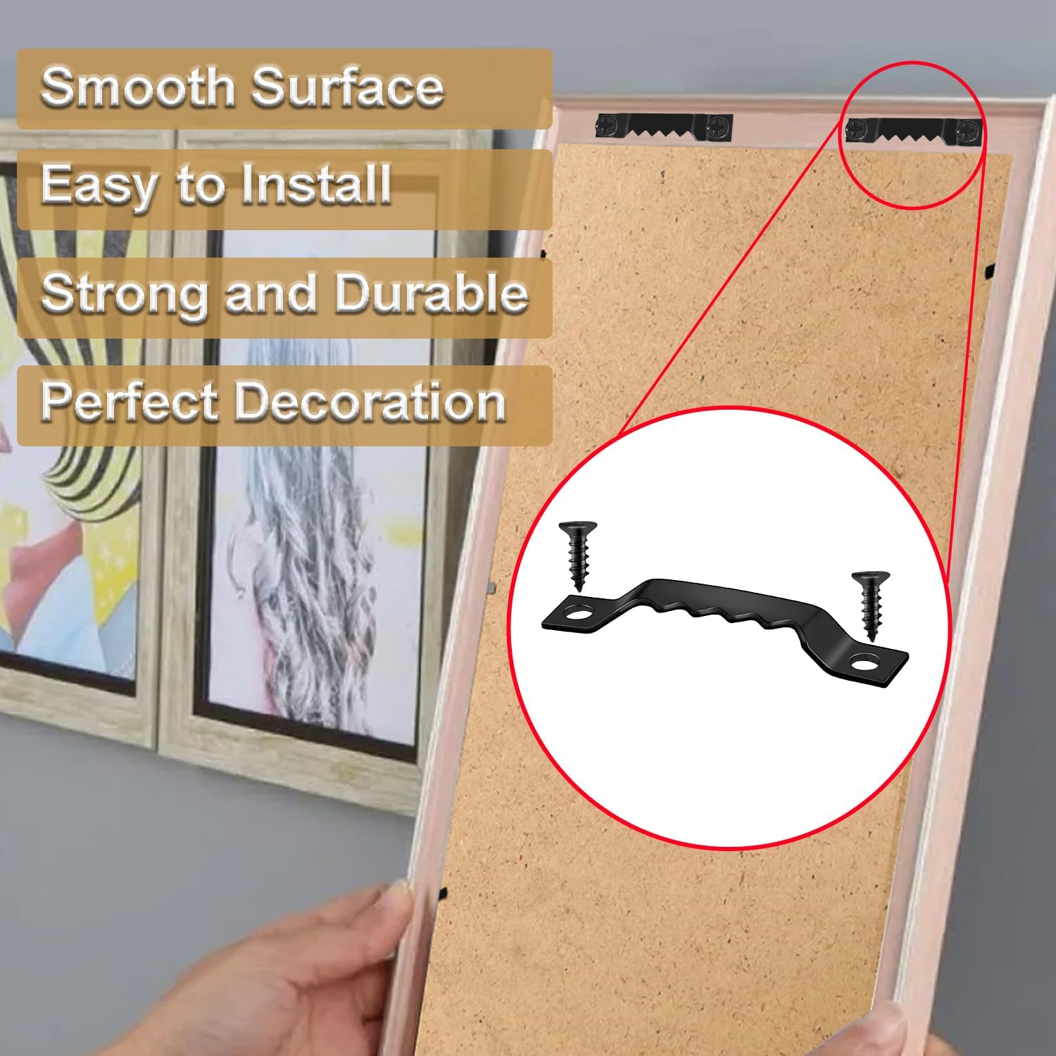 50 Sets Sawtooth Picture Hanger, Picture Frame Hangers with Screws for Photos Canvas Clock Wood Frame Hardware Metal Hook Hanging Artwork Home Decoration Black