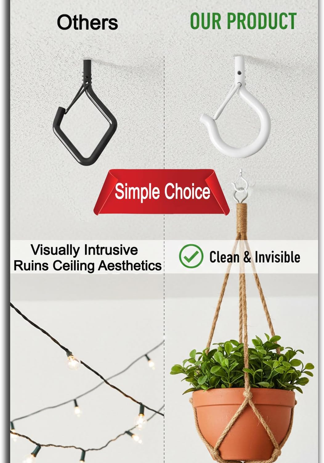 20 Pack Q Hanger Hooks with Safety Buckle, Rustproof Screw Hooks for Hanging String Lights, Bird Feeder, Plants, Wind Chimes & Holiday Decorations, Holds Up to 40 lbs 2.2" White Vinyl Coated