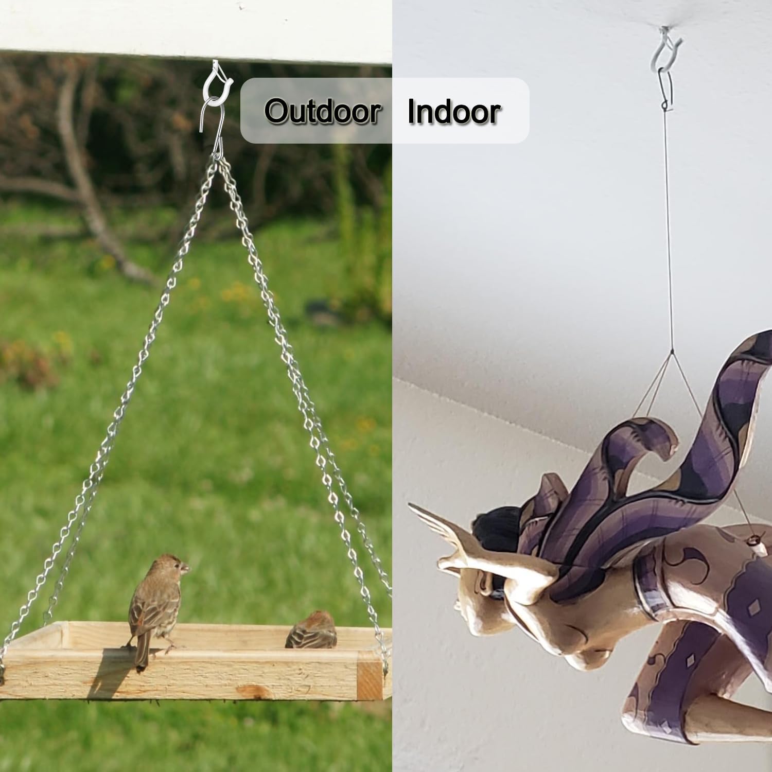 20 Pack Q Hanger Hooks with Safety Buckle, Rustproof Screw Hooks for Hanging String Lights, Bird Feeder, Plants, Wind Chimes & Holiday Decorations, Holds Up to 40 lbs 2.2" White Vinyl Coated