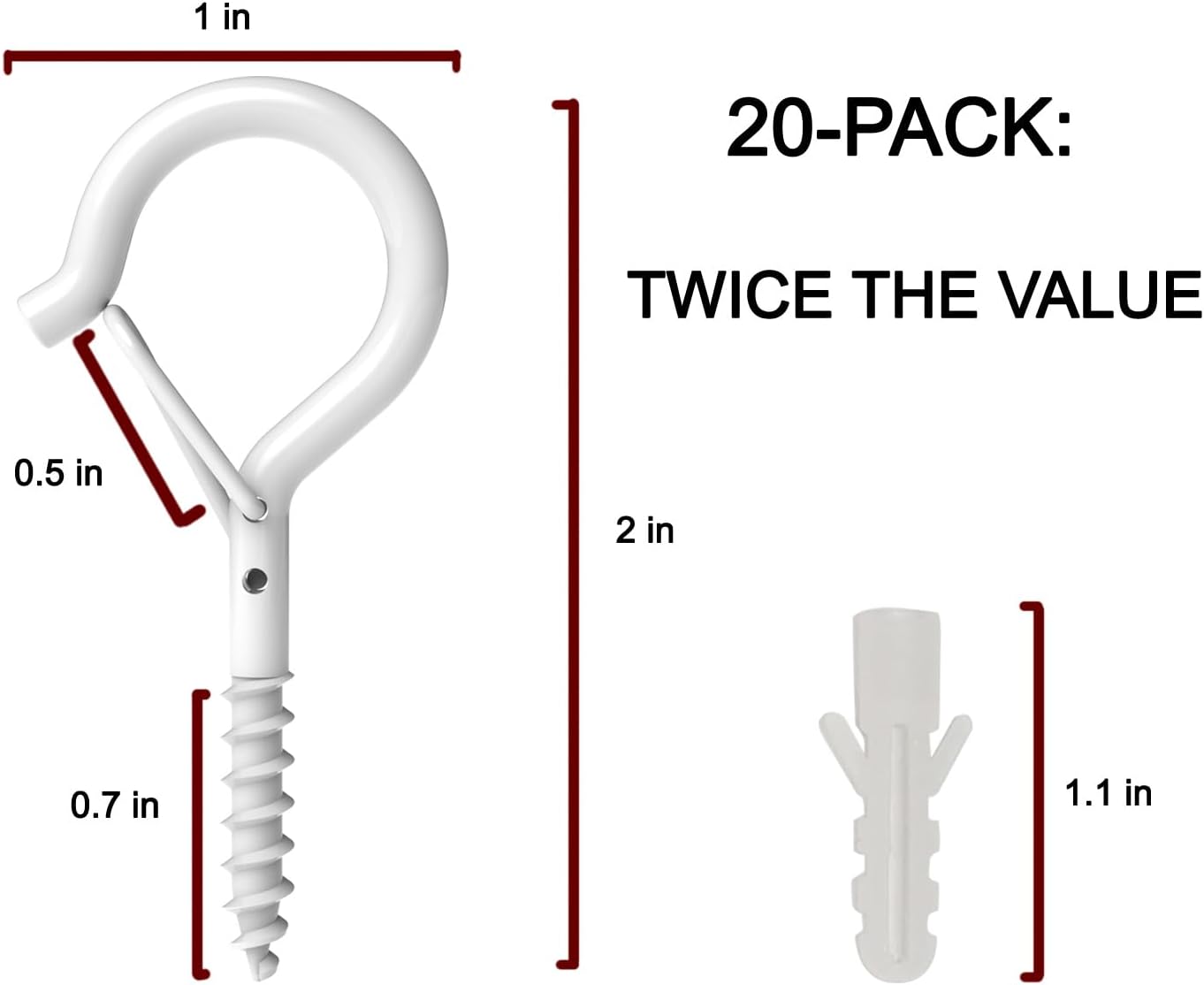 20 Pack Q Hanger Hooks with Safety Buckle, Rustproof Screw Hooks for Hanging String Lights, Bird Feeder, Plants, Wind Chimes & Holiday Decorations, Holds Up to 40 lbs 2.2" White Vinyl Coated