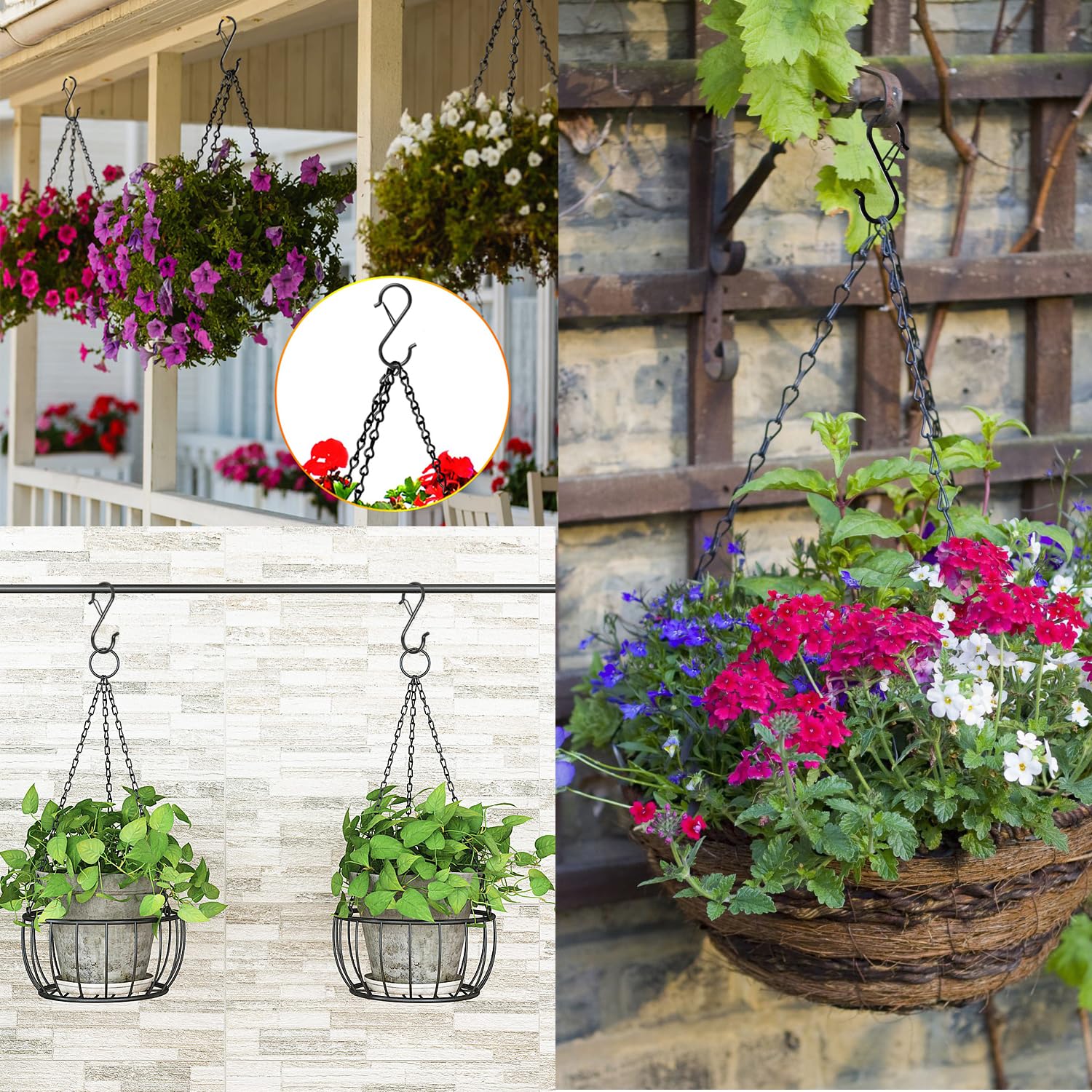 12 Pack Heavy Duty Metal 3.5" S Hooks with Safety Buckle for Hanging Kitchen Utensils/Plants/Pots & Pans/Clothes, Hats