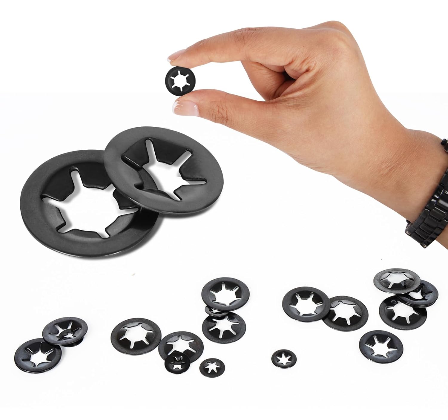 M12 Internal Tooth Star Lock Washers, Quick Speed Locking Washers, Steel Black Finish Push on Locking Washer, Speed Retaining Clips Fasteners, 50 PCS