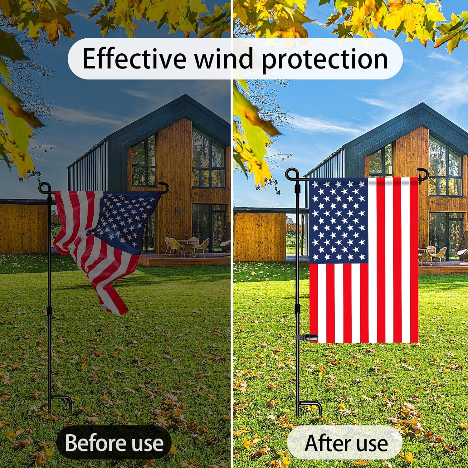 HOOSUN 10 Pack Garden Flags Clips And Stoppers,Tiger Clips For Garden Flag Holder,Rubber Stoppers Yard Flag Holder Clip for Small Flags Pole 4th of July Accessories