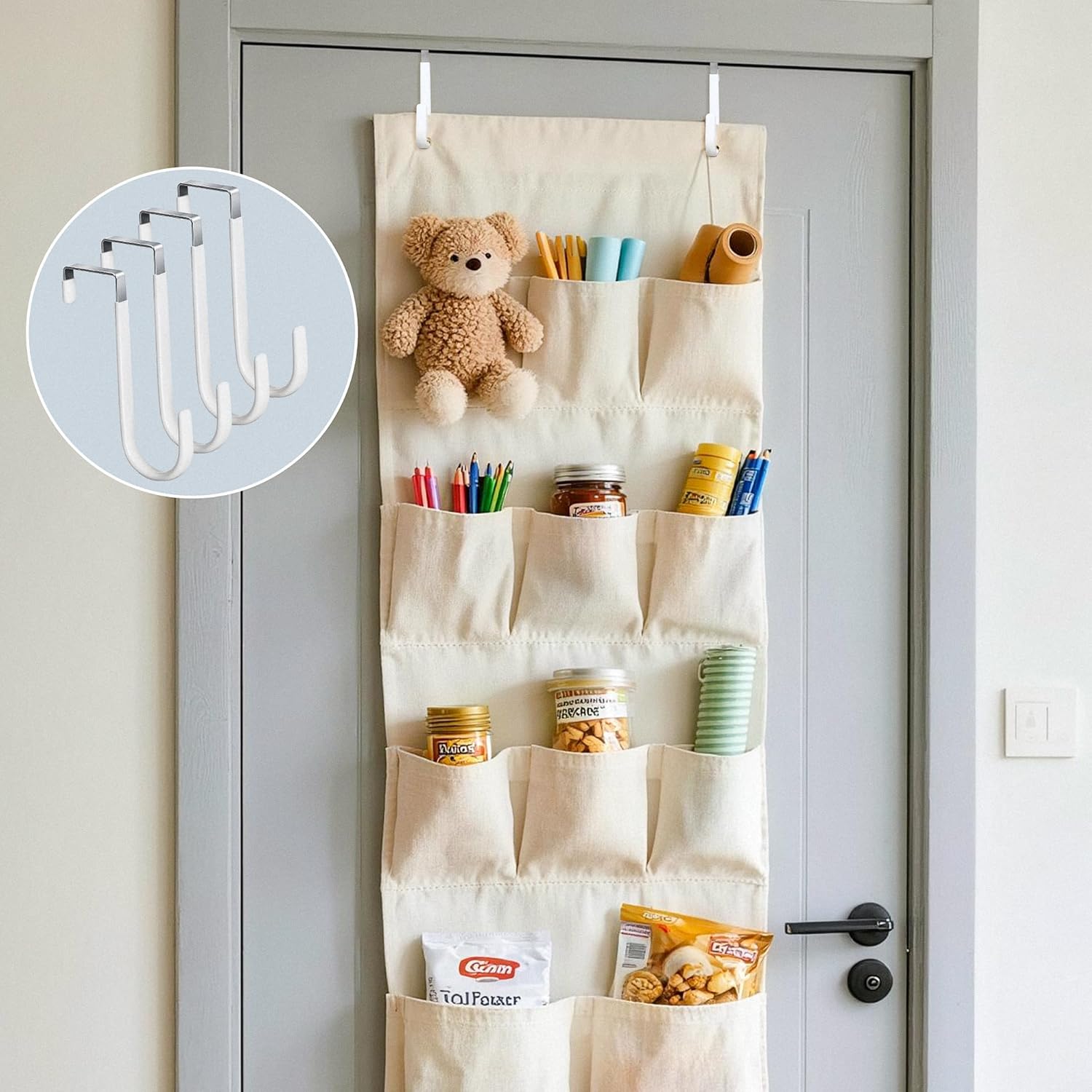 HOOSUN 4 Pack Over The Door Hooks,5 in Hooks for Hanging Heavy Duty Door Hanger,Towel Hanger Hook Holders,Over Door Hangers Hooks Door Hanger Hooks for Hanging Clothes,Towels,Hats,Coats,Bags White