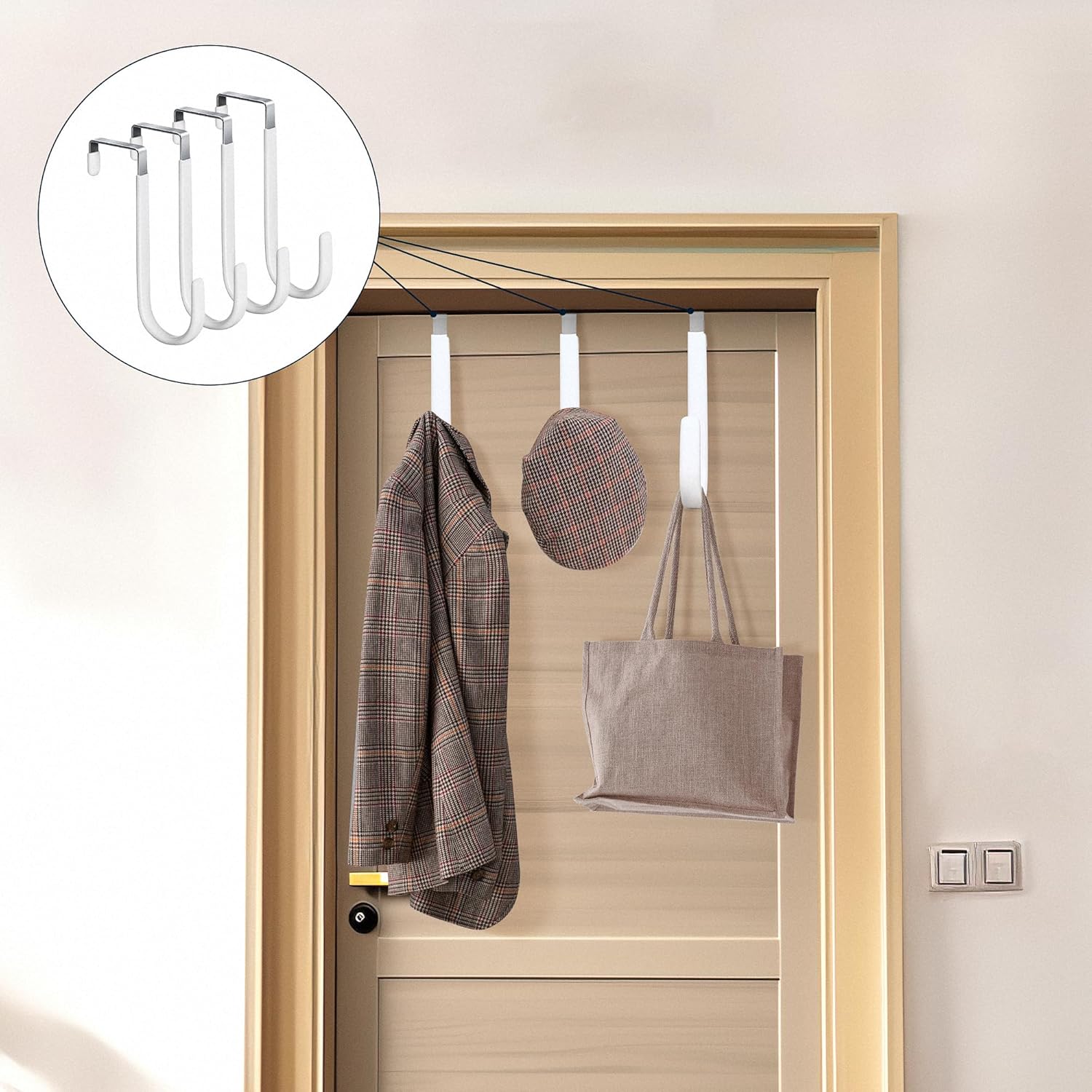 HOOSUN 4 Pack Over The Door Hooks,5 in Hooks for Hanging Heavy Duty Door Hanger,Towel Hanger Hook Holders,Over Door Hangers Hooks Door Hanger Hooks for Hanging Clothes,Towels,Hats,Coats,Bags White