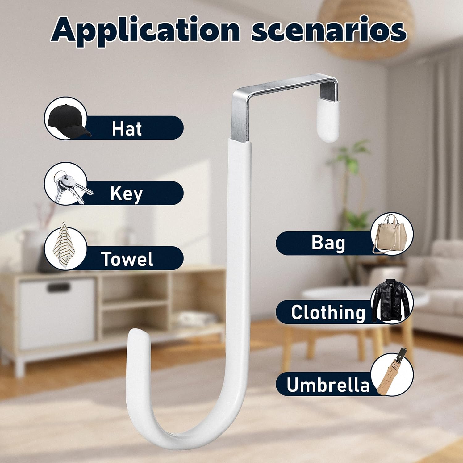 HOOSUN 4 Pack Over The Door Hooks,5 in Hooks for Hanging Heavy Duty Door Hanger,Towel Hanger Hook Holders,Over Door Hangers Hooks Door Hanger Hooks for Hanging Clothes,Towels,Hats,Coats,Bags White
