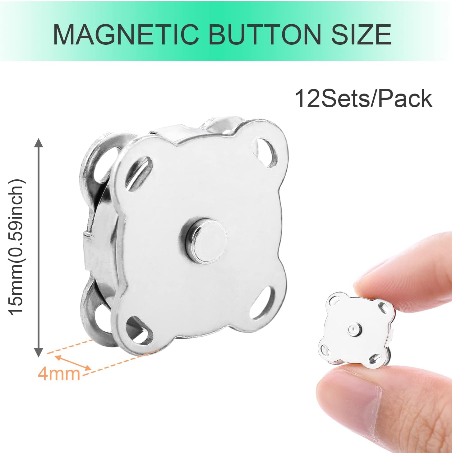 Magnetic Snaps Buttons Plum Magnetic Snap Closures for Purses Bags Clothes Handbags Scrapbooking,Magnetic Purse Closure Fasteners,Sewing on Magnetic Snaps for DIY Craft 15mm Silver