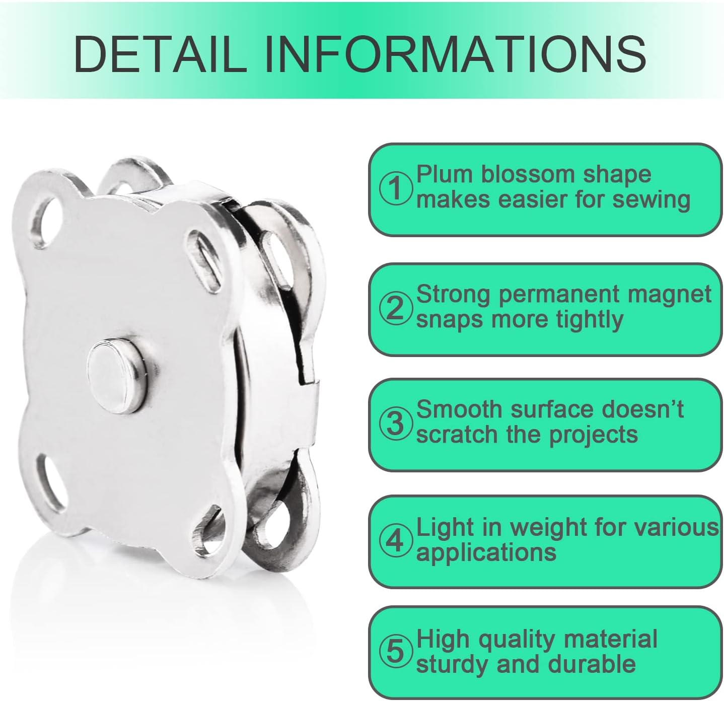 Magnetic Snaps Buttons Plum Magnetic Snap Closures for Purses Bags Clothes Handbags Scrapbooking,Magnetic Purse Closure Fasteners,Sewing on Magnetic Snaps for DIY Craft 15mm Silver