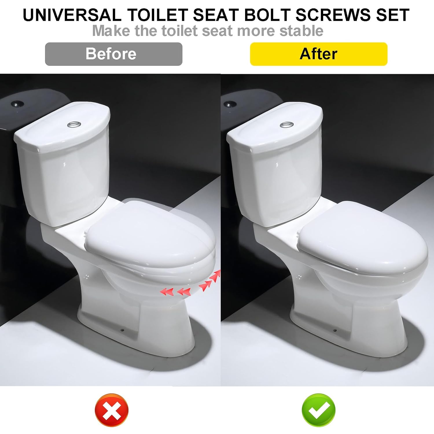 2 PCS Toilet Seat Screws Replacement Kit, Heavy Duty Toilet Seat Fastener with Plastic Nut and Metal and Rubber Washers, Universal Toilet Seat Bolt and Screw Set for Top Mount Toilet Seat Hinge