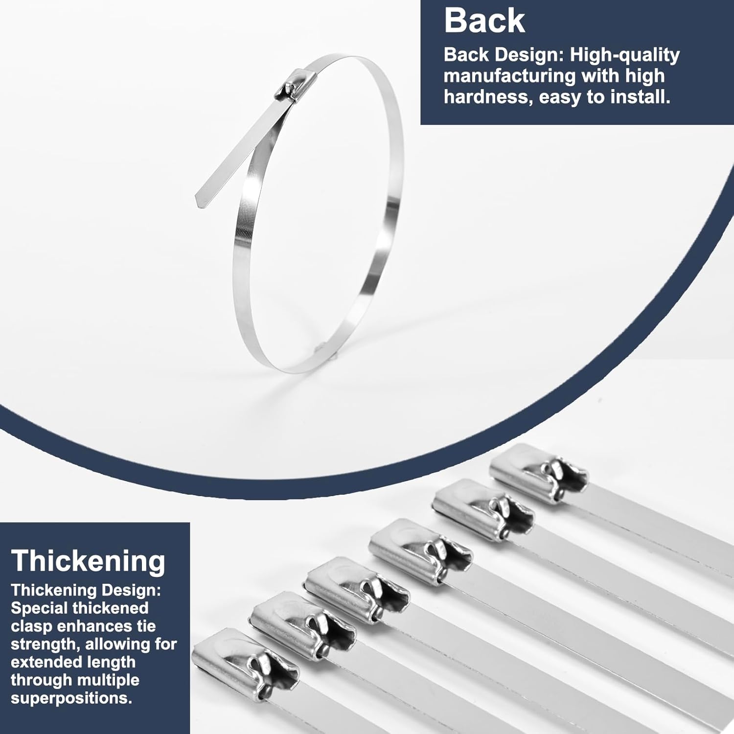 100-Pack Metal Zip Ties 11.8 inch, Heavy Duty 304 Stainless Steel Self-Locking Cable Ties for Outdoor Use, Multifunctional Cable Ties for Exhaust Wrap, Chain Link Fence Parts, Farms, Pipes