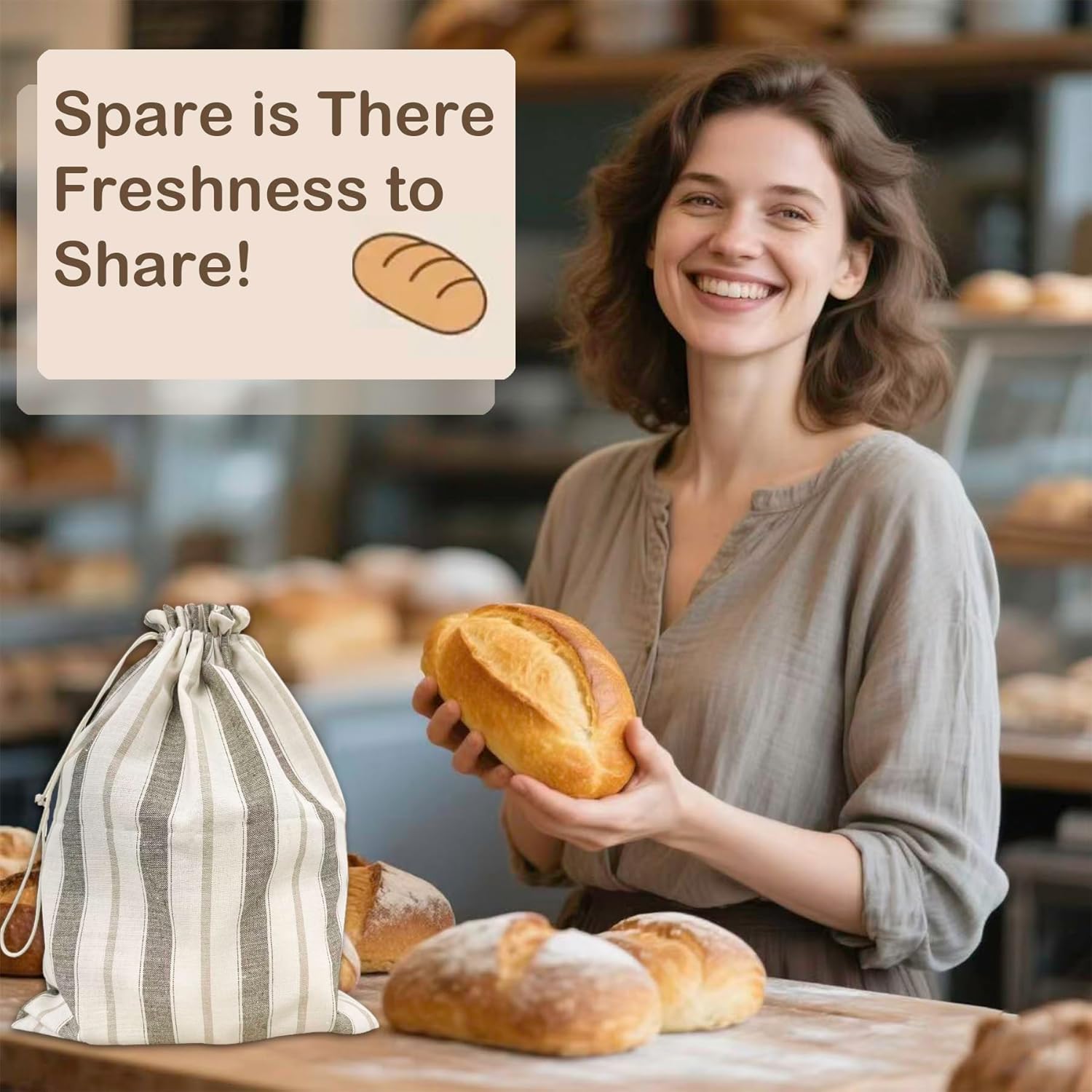 Premium Bread Bags for Homemade Loaves, XL Reusable Linen with Plastic Lining, Equipped with Convenient Drawstring for Ultimate Freshness, BPA-Free, Ideal for Sourdough & Artisan Breads, 1 PCS