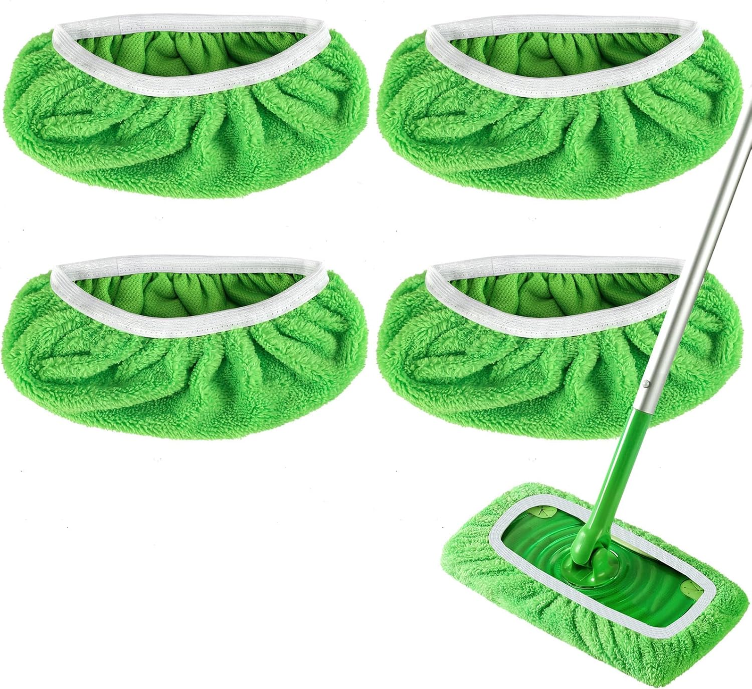Reusable Microfiber Mop Pads for Swiffer Sweeper Mop - Dry Sweeping Cloths & Wet Mopping Cloths for Household Cleaning - Washable Wet Pads for Mopping Floors - 4 Pack Mop is not Included