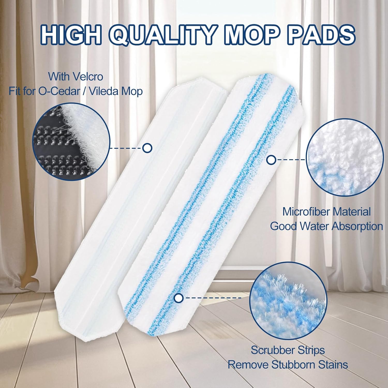 H2prO Mop Pads Replacements Compatible with Flat Mop System, Replace Mop Heads for Mop, Machine Washable Reusable Microfiber Pad Refills for Floor Cleaning 4 Pack