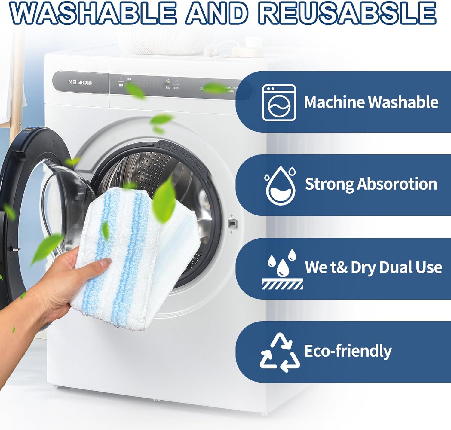 H2prO Mop Pads Replacements Compatible with Flat Mop System, Replace Mop Heads for Mop, Machine Washable Reusable Microfiber Pad Refills for Floor Cleaning 4 Pack