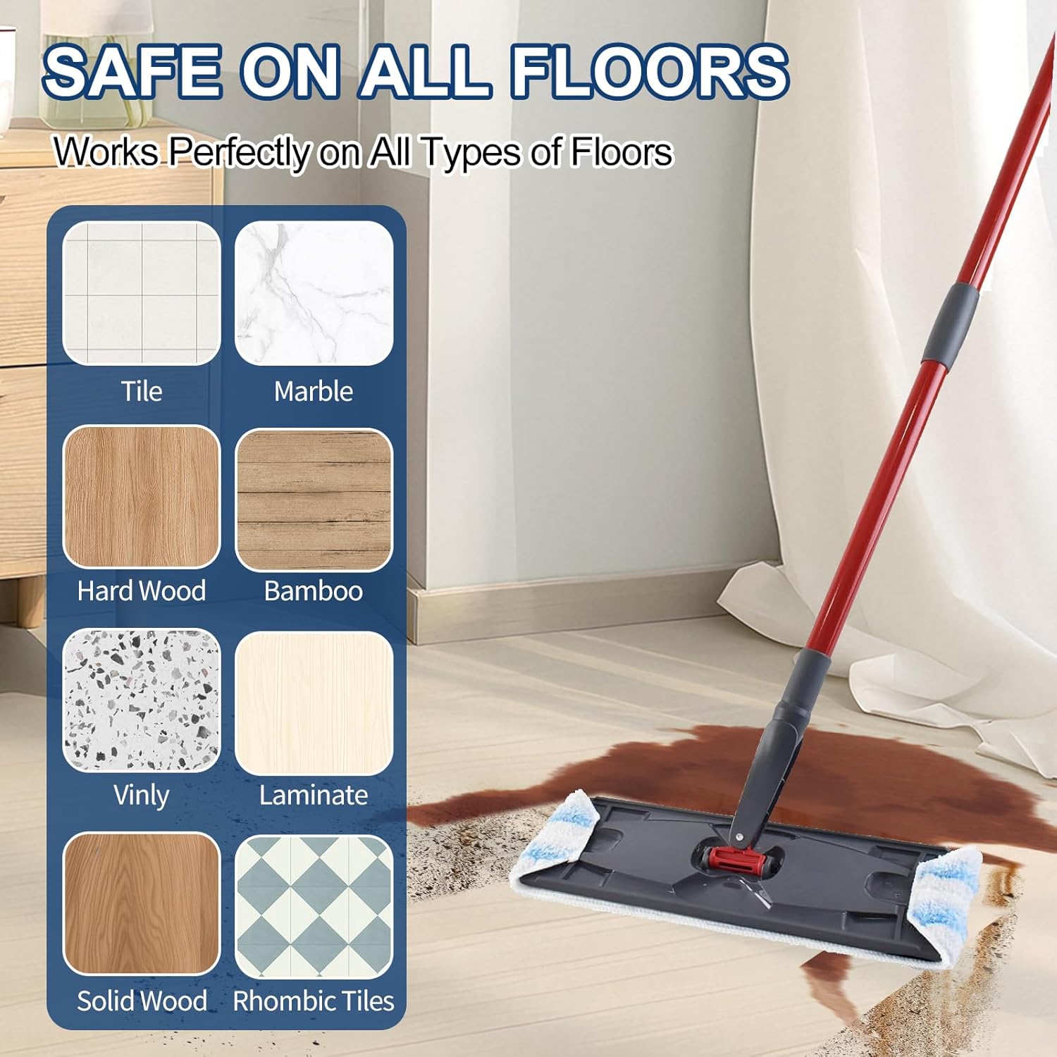 H2prO Mop Pads Replacements Compatible with Flat Mop System, Replace Mop Heads for Mop, Machine Washable Reusable Microfiber Pad Refills for Floor Cleaning 4 Pack