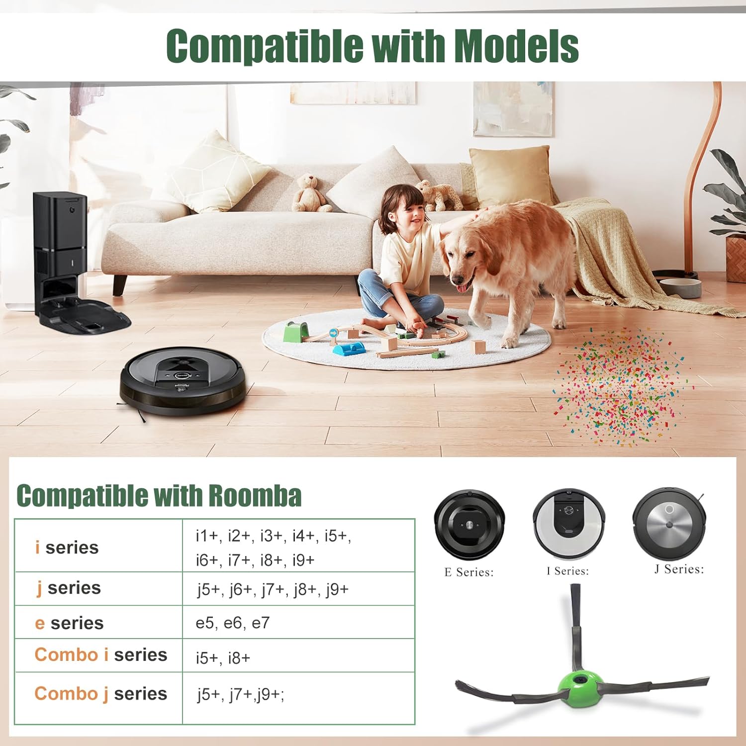 Replacement Side Brushes for iRobot Roomba i & j & e Series i1+/i2+/i3+/i4+/i5+/i6+/i7+/i8+/j6+/j7+/j8+/e5/e6 Robot Vacuum Cleaners Pack of 3