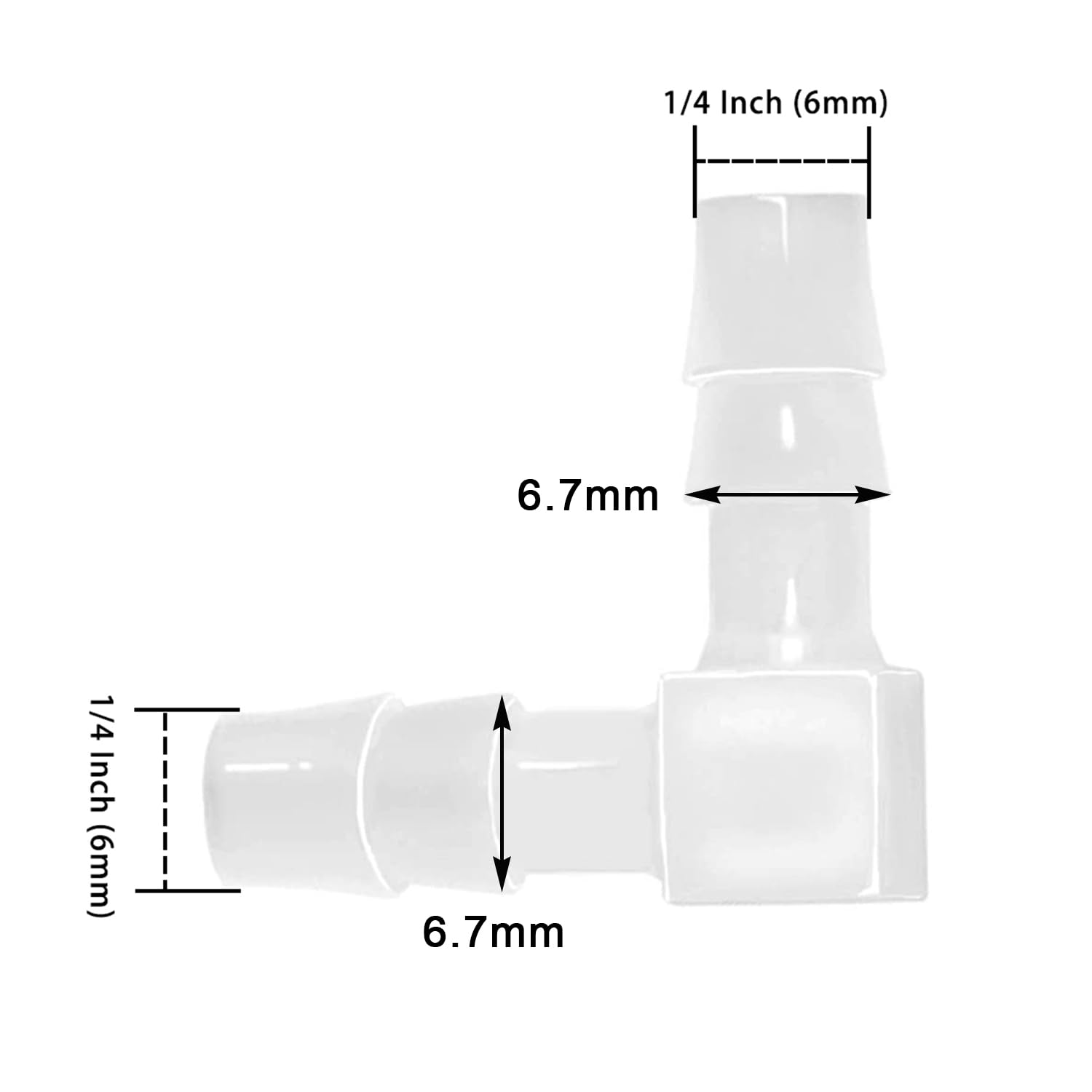 Plastic 1/4” Hose ID 90 Degree Elbow Barb Fitting, 6 Pcs Equal Barbed Joint Splicer Mender Adapter Union Adapter for Boat Aquarium