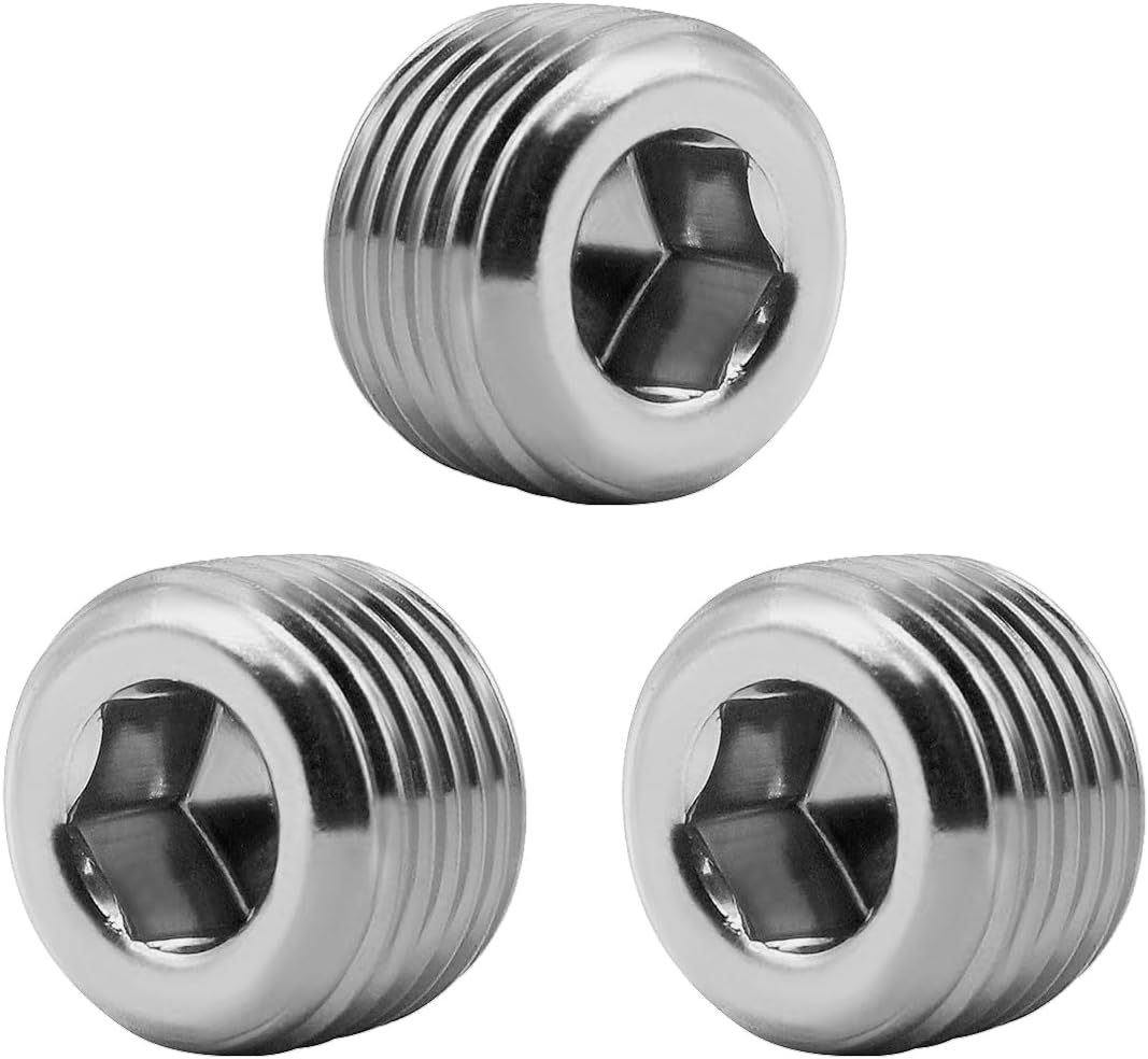 3/8" NPT Pipe Plug Male Thread Stainless Steel Fitting Countersunk Internal Hex Head Pack of 3