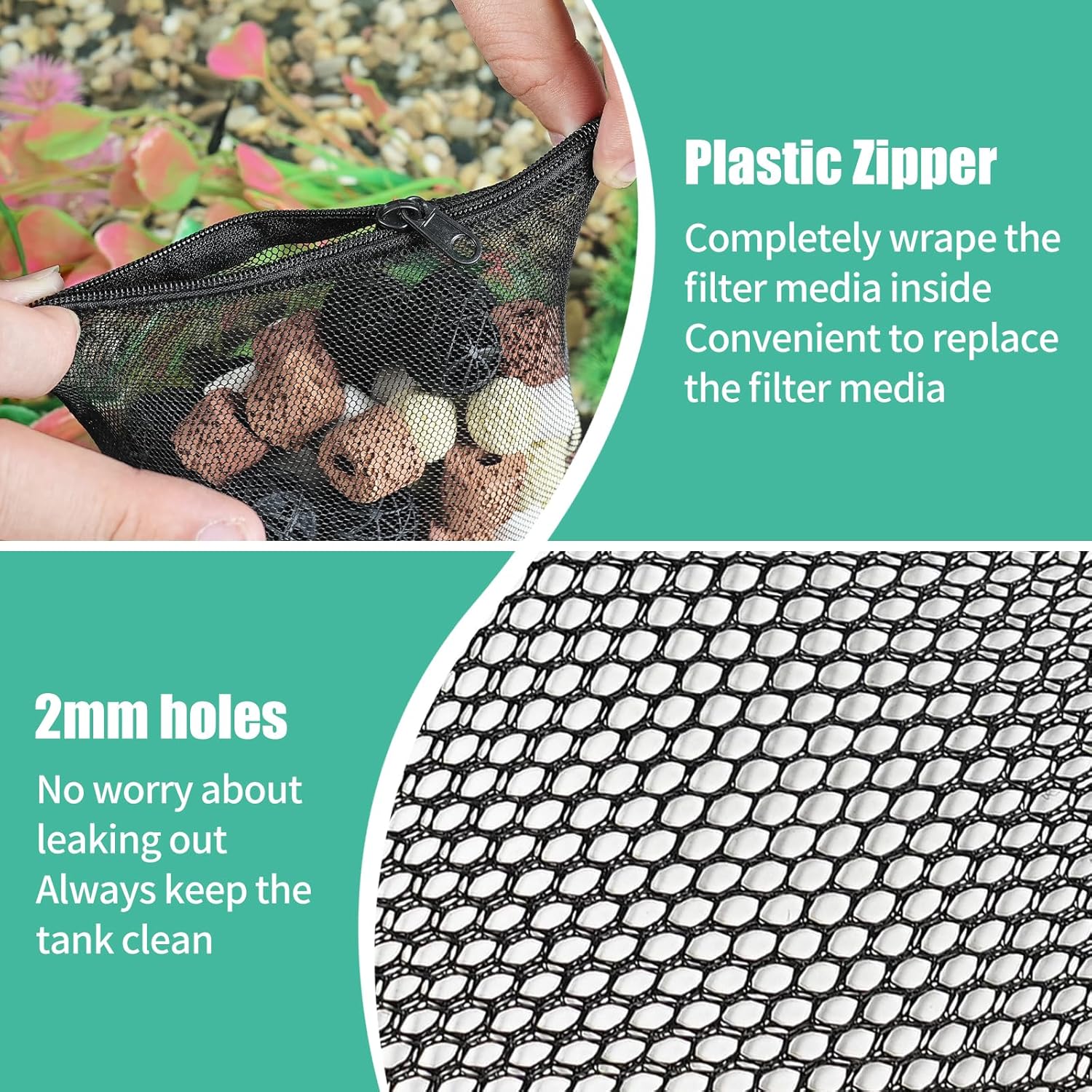 10pcs Aquarium Filter Media Bags, Fish Tank Coarse Mesh Bags with Plastic Zipper for Activated Carbon 5.5" x 8"
