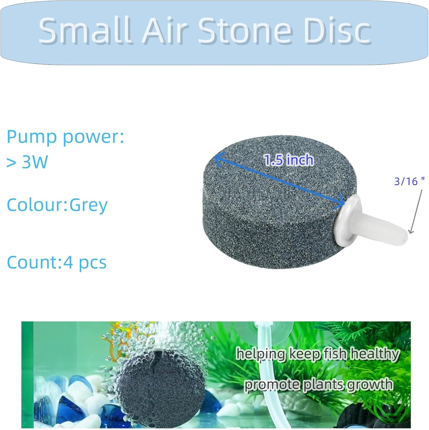 Air Stone Disc, 4 Packs, Aerator Bubble Differ, Air Pump Accessories for Hydroponics, Aquarium Fish Tank, Ponds, DWC Reservoirs and Circulation System 1.5 inch