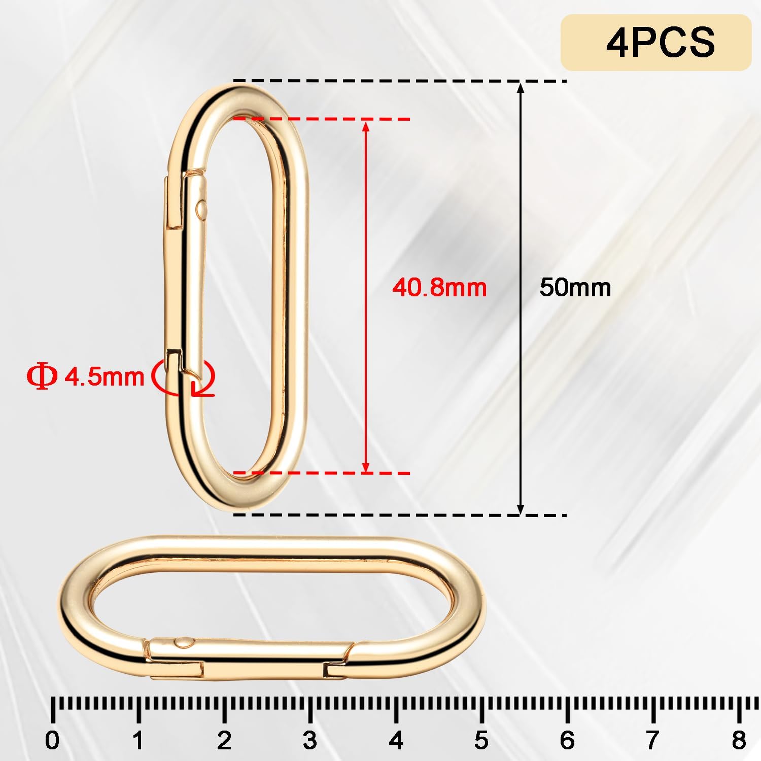 4pcs 2" Oval Spring Keyrings, Large Keychain Carabiner Clips, Spring O Rings Buckles for Purse Clip, Bag Strap Clasp, Backpack Charms, Dog Tag, Car Keyring Accessories Light Gold