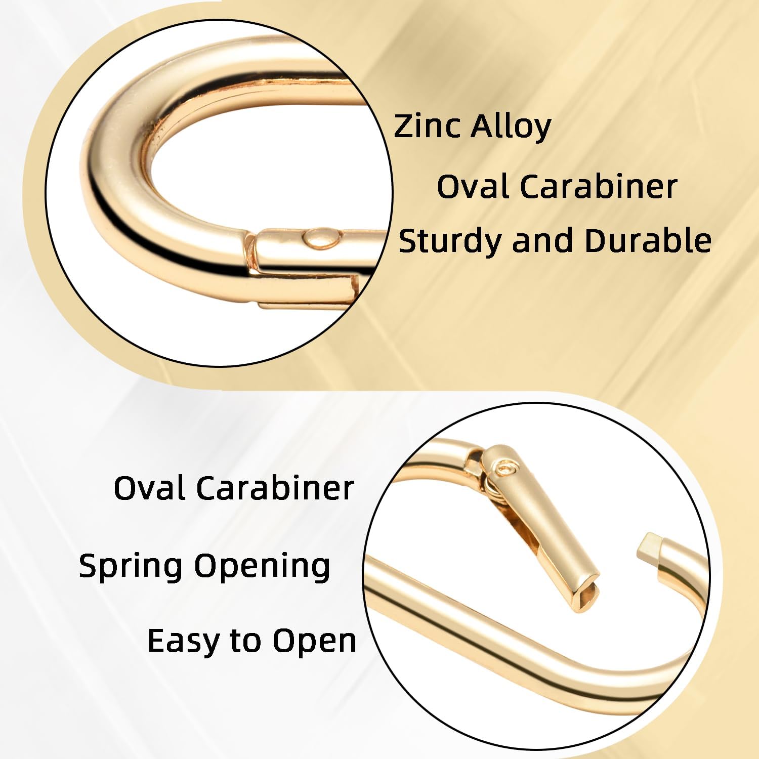 4pcs 2" Oval Spring Keyrings, Large Keychain Carabiner Clips, Spring O Rings Buckles for Purse Clip, Bag Strap Clasp, Backpack Charms, Dog Tag, Car Keyring Accessories Light Gold