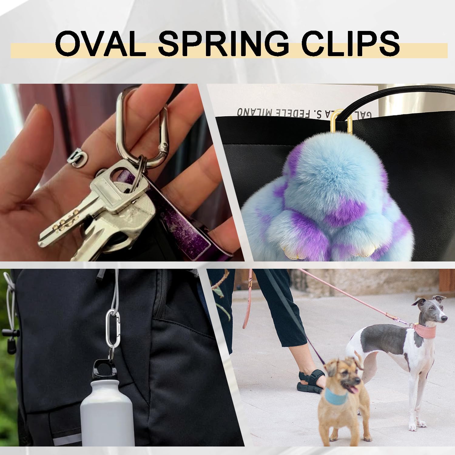 4pcs 2" Oval Spring Keyrings, Large Keychain Carabiner Clips, Spring O Rings Buckles for Purse Clip, Bag Strap Clasp, Backpack Charms, Dog Tag, Car Keyring Accessories Light Gold