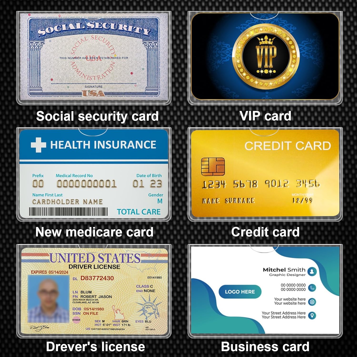 10 Pack Social Security Card Protector Medicare New Credit Card Holder,24 Mil Soft Clear Card for Waterproof SSN Card Protector，ID/Debit/Credit Card Covers Sleeve 10