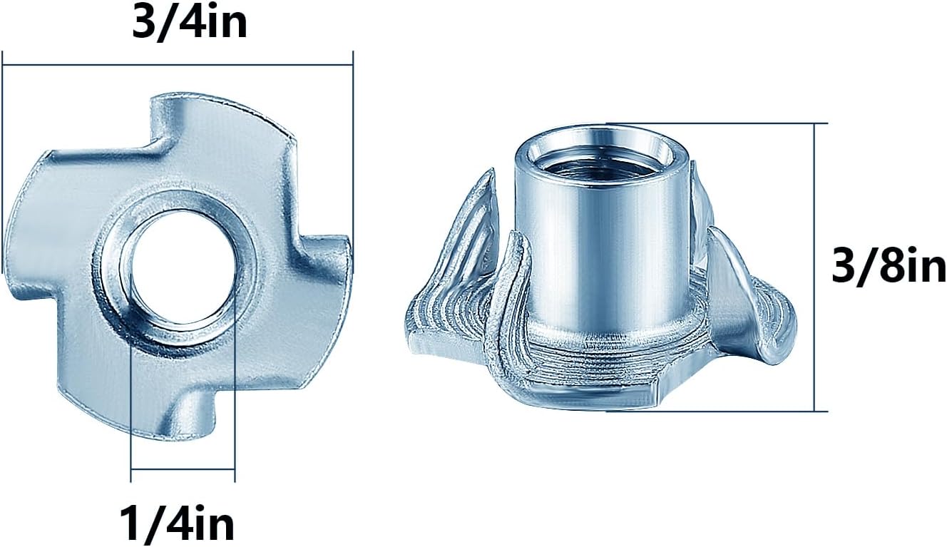 T-Nuts 1/4 * 20 100 pcs , zinc Plated Steel, for Wood, Climbing Holds and cabinets