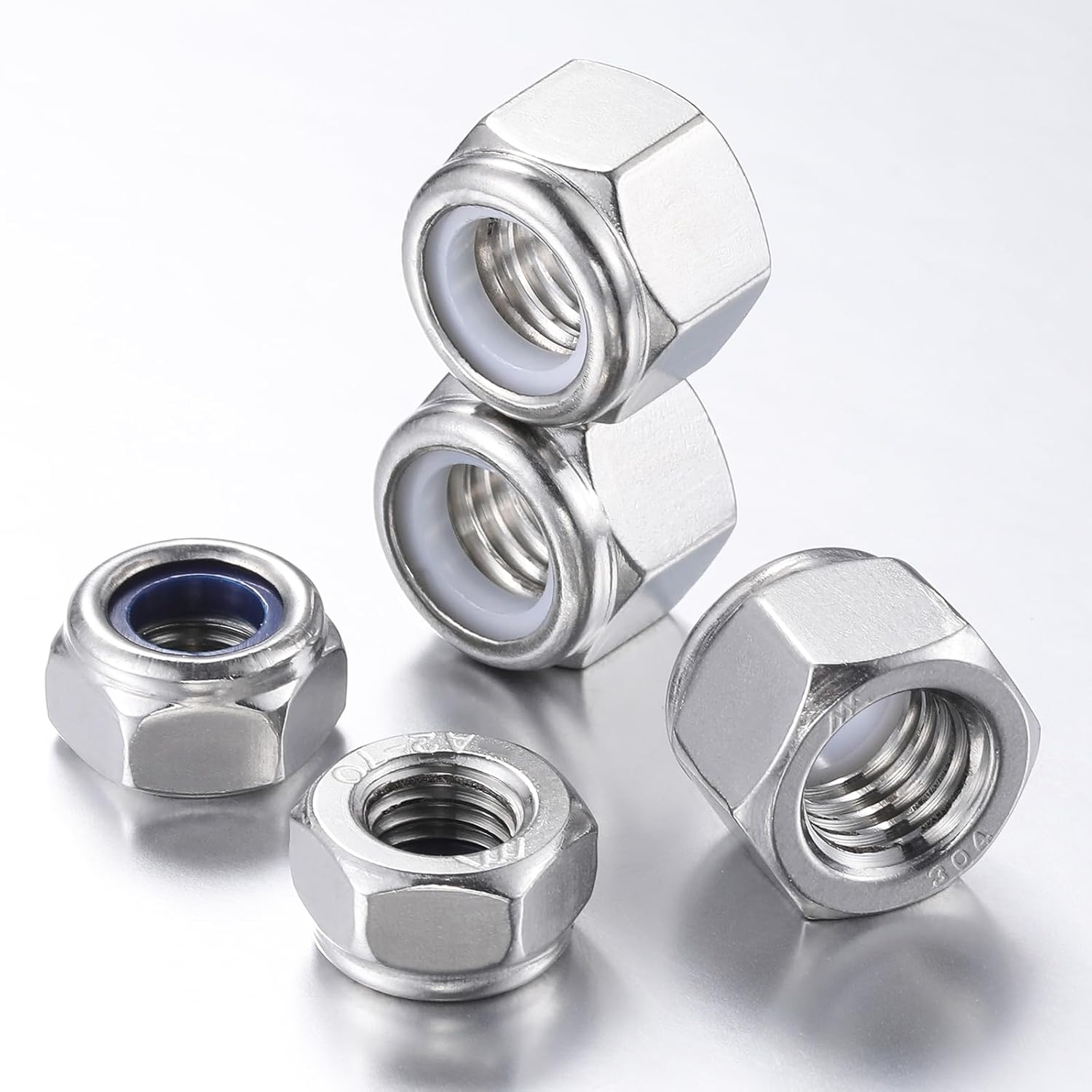 50pcs M8 Self Clinching Nuts 304 Stainless Steel Self-Lock Nylon Inserted Hex Lock Nuts