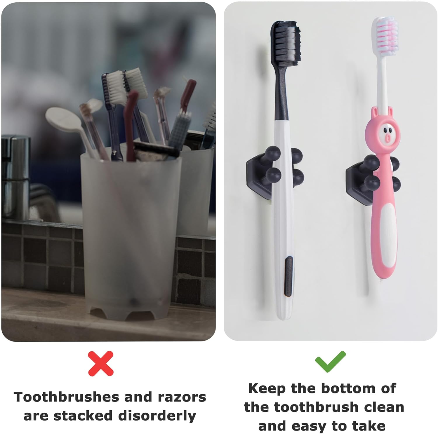 Silicone Toothbrh Holders for Bathroom - Adhesive Shower Toothbrh Holder Wall Mounted, Multi-Function Hook Waterproof Razor Holder Single Hook, Utility Plug Holder for Kitchen Living Room Office