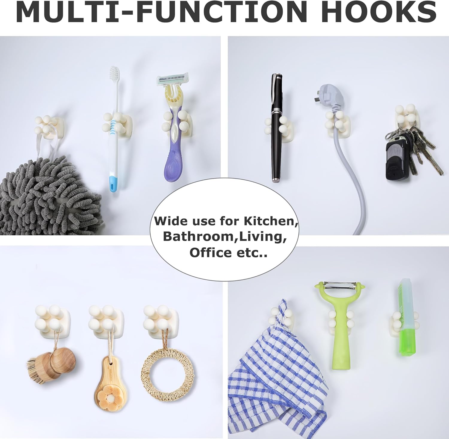 Silicone Toothbrh Holder Multi-Function Hook Waterproof self Adhesive Single Toothbrh Hook Plug Holder for Wall for Hanging Bathroom Kitchen Living Room Office Square-Cream